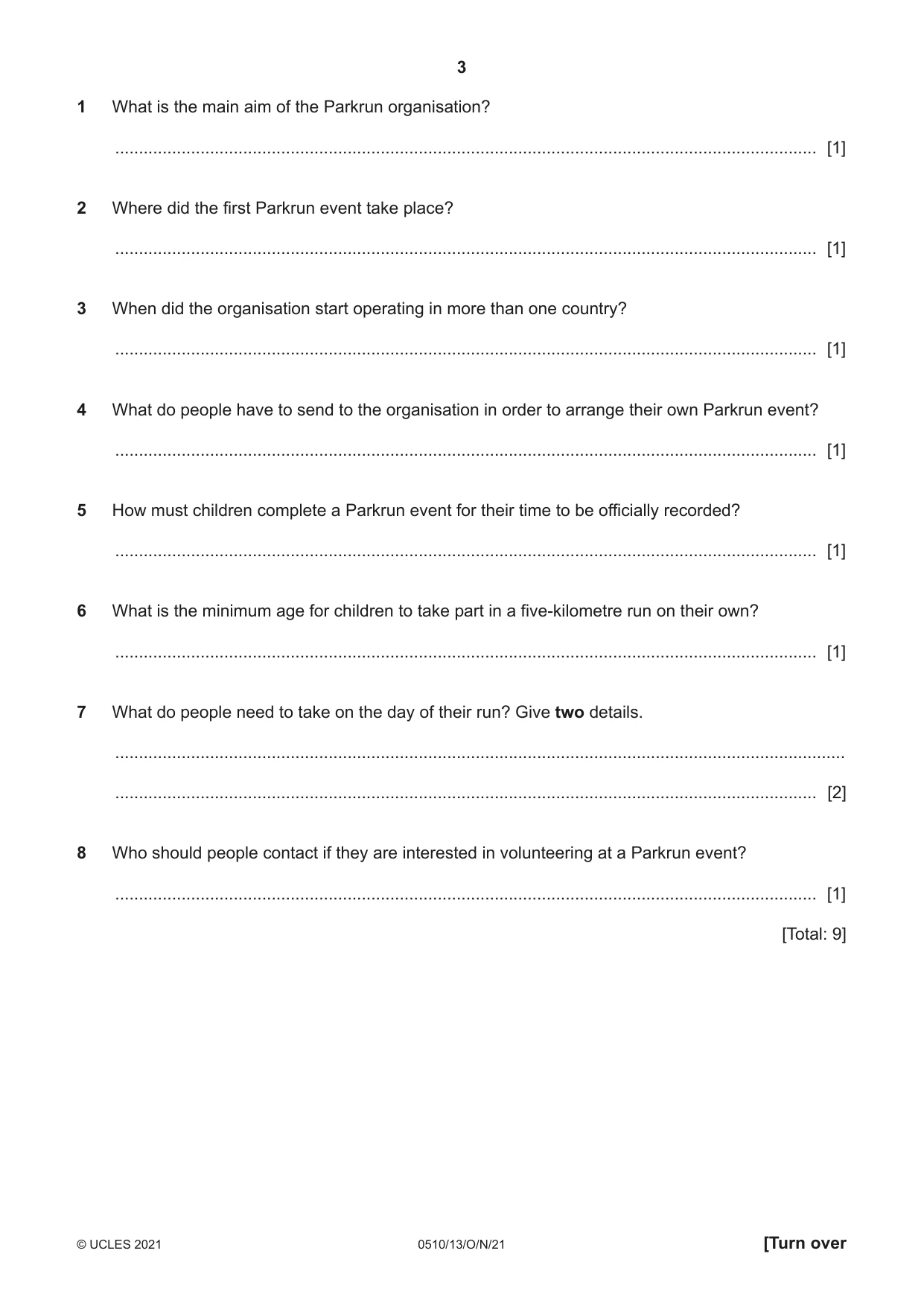 Cambridge IGCSE English - Second Language (oral endorsement) 0510 2021 Oct/Nov Paper 1 · Variant 3 question paper, page 3 of 16