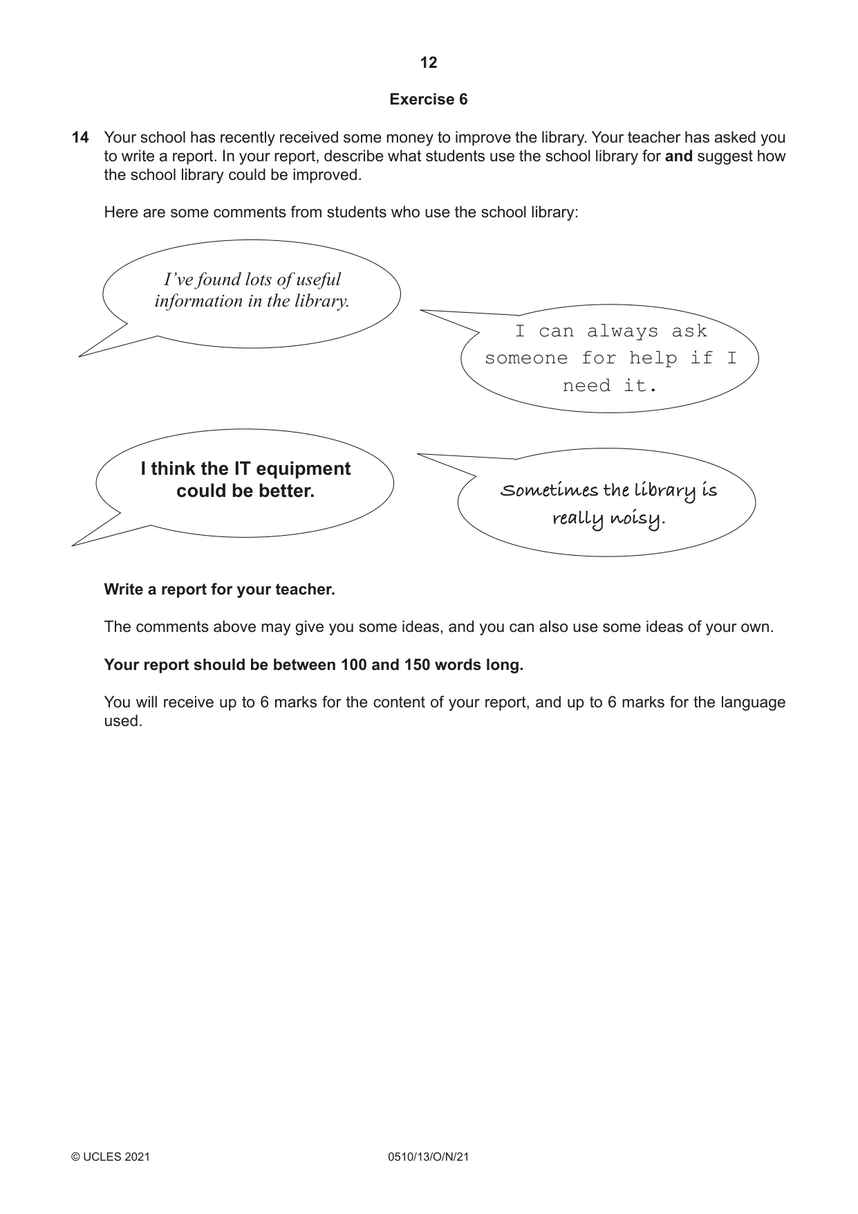 Cambridge IGCSE English - Second Language (oral endorsement) 0510 2021 Oct/Nov Paper 1 · Variant 3 question paper, page 12 of 16