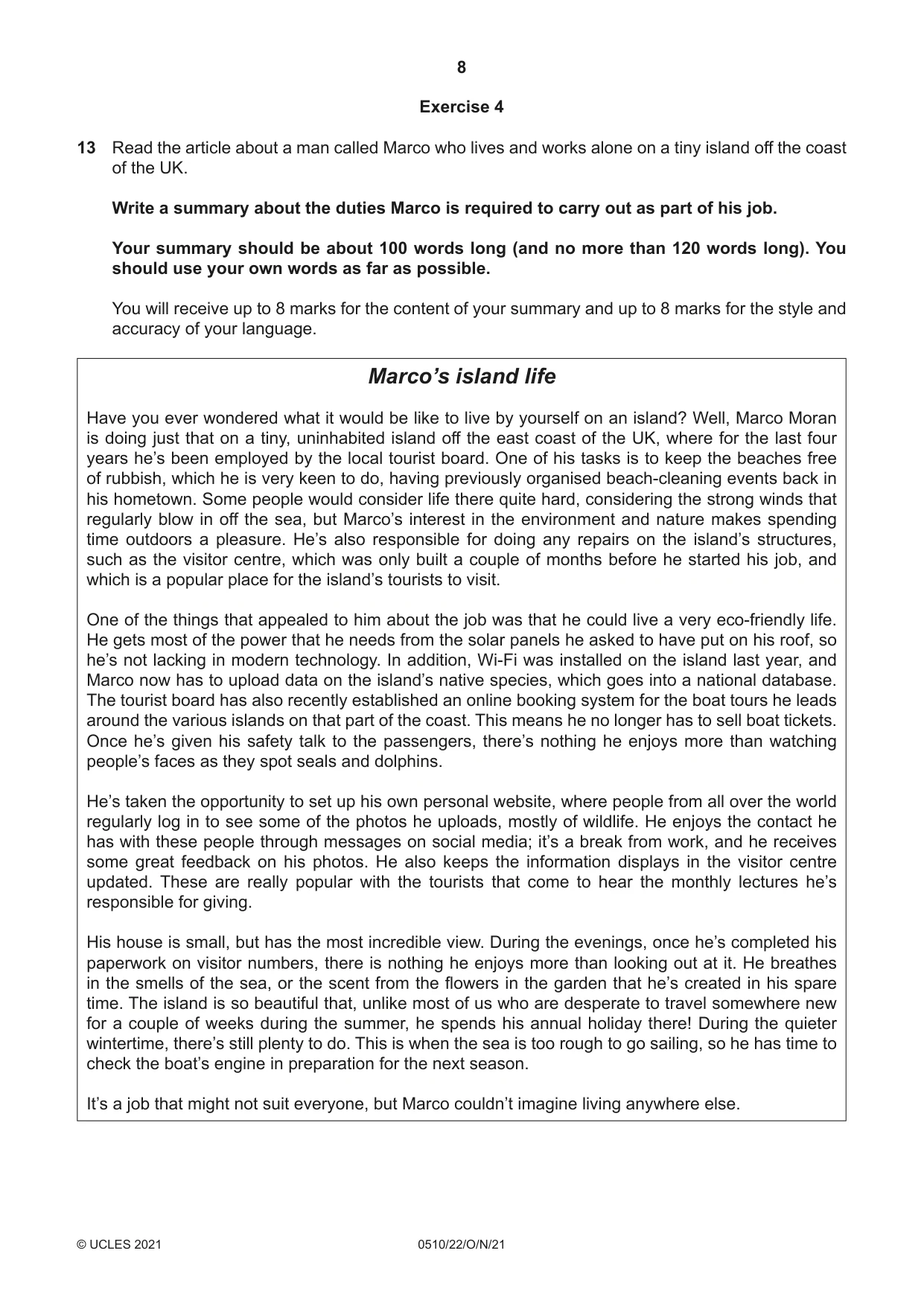 Cambridge IGCSE English - Second Language (oral endorsement) 0510 2021 Oct/Nov Paper 2 · Variant 2 question paper, page 8 of 16