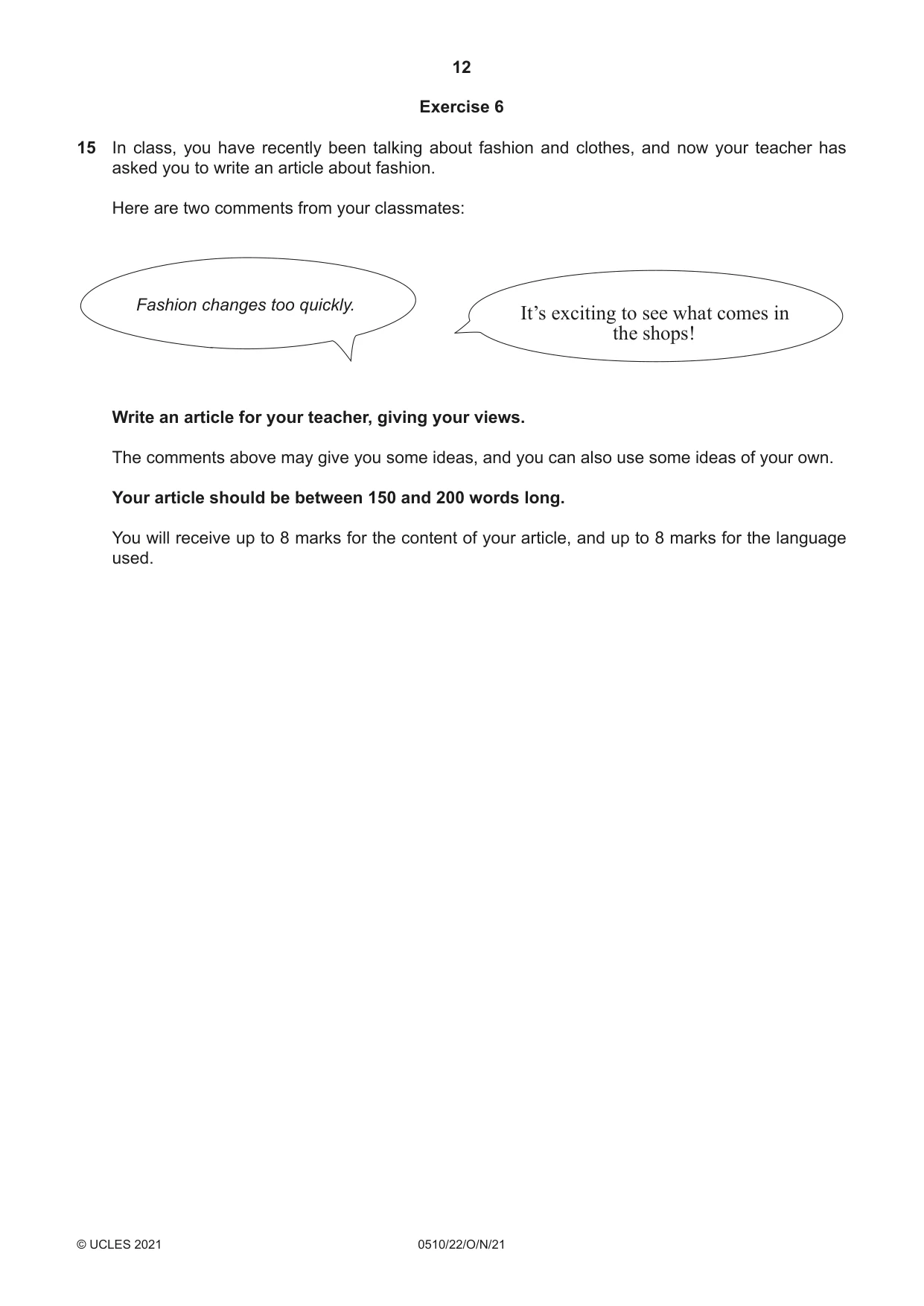 Cambridge IGCSE English - Second Language (oral endorsement) 0510 2021 Oct/Nov Paper 2 · Variant 2 question paper, page 12 of 16