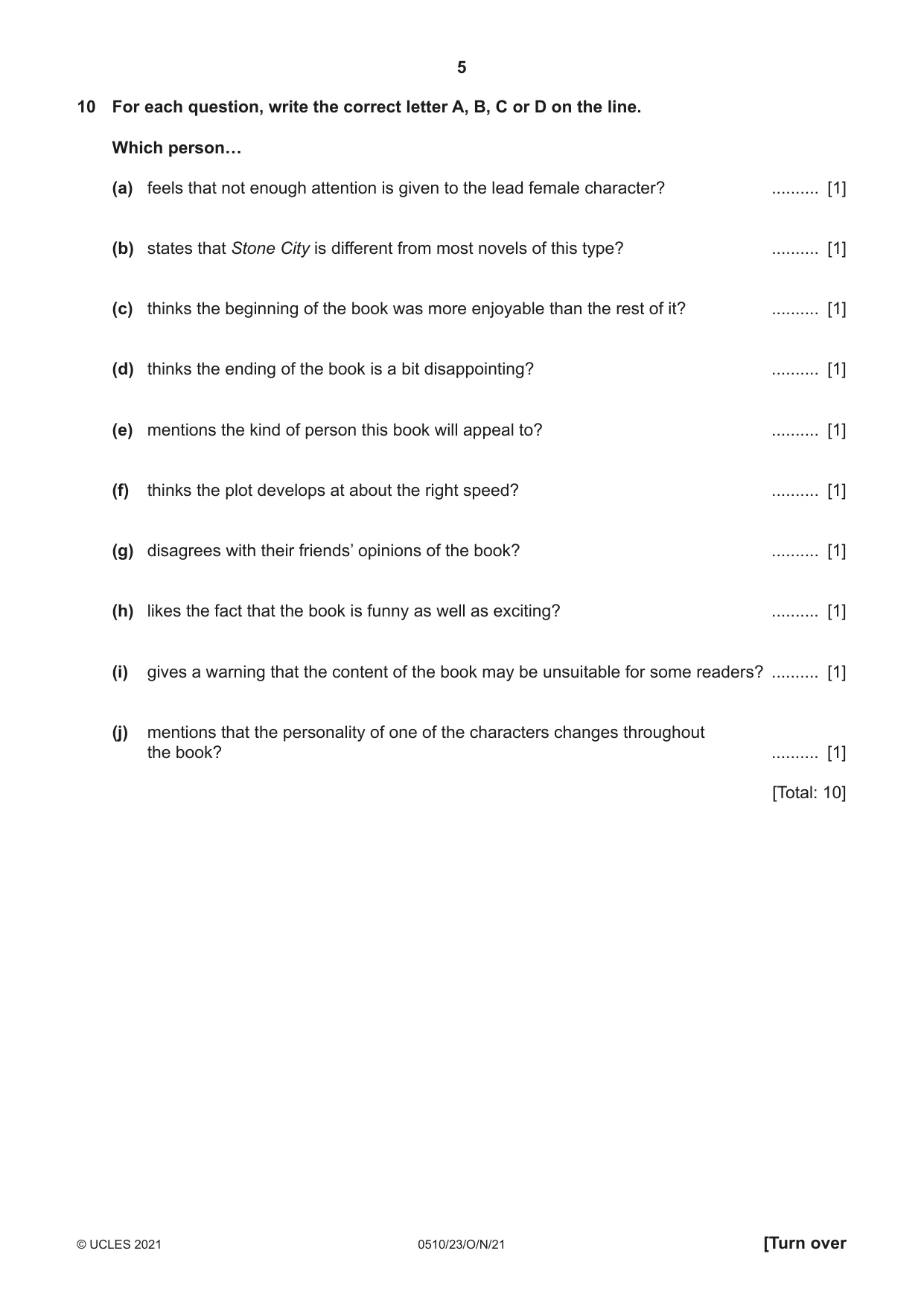 Cambridge IGCSE English - Second Language (oral endorsement) 0510 2021 Oct/Nov Paper 2 · Variant 3 question paper, page 5 of 16
