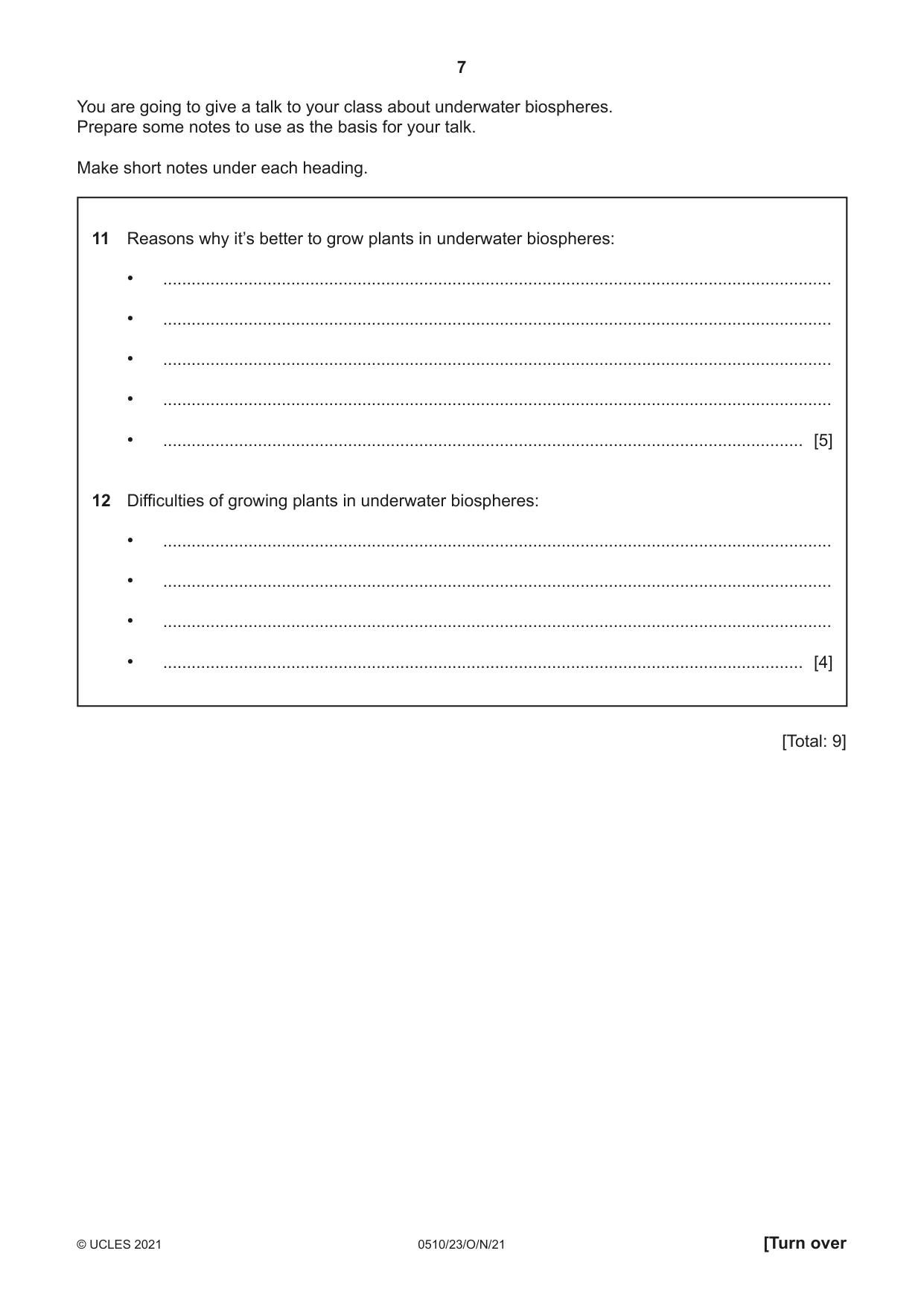 Cambridge IGCSE English - Second Language (oral endorsement) 0510 2021 Oct/Nov Paper 2 · Variant 3 question paper, page 7 of 16