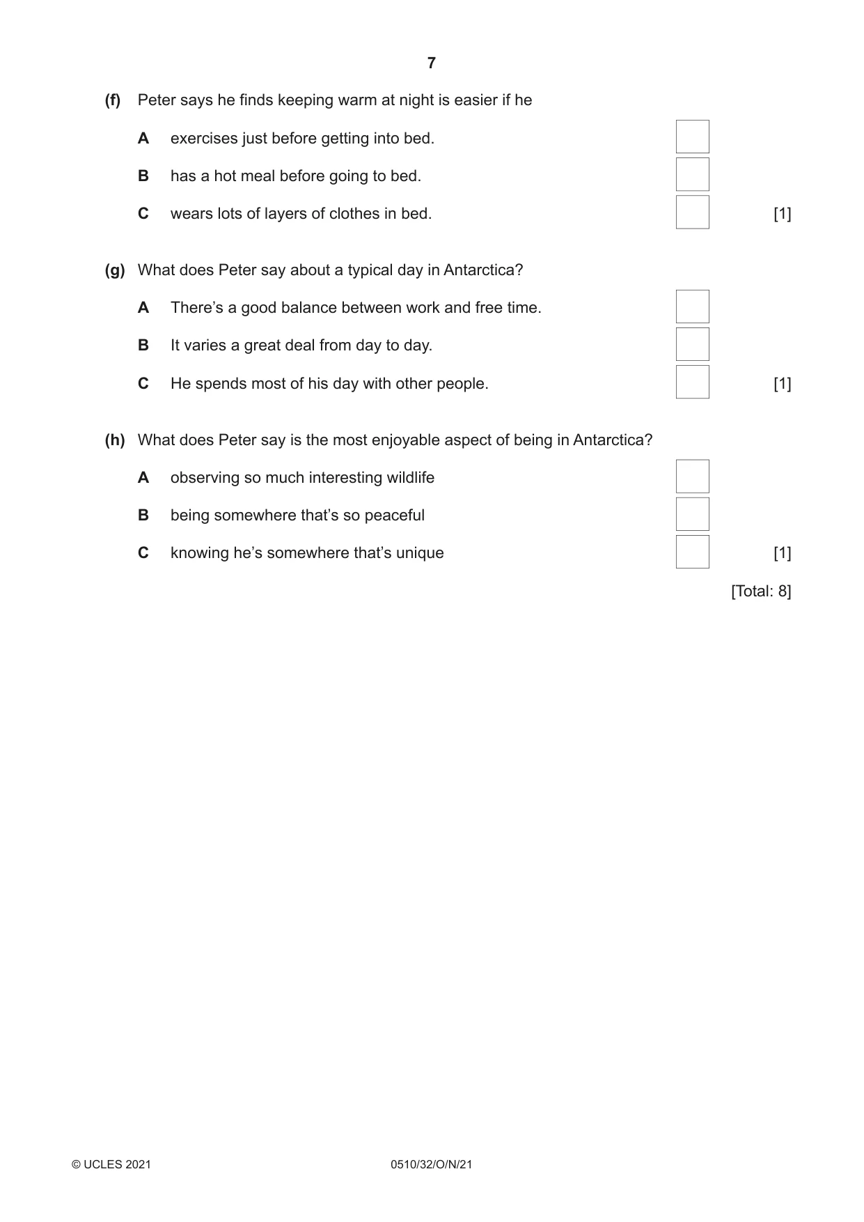 Cambridge IGCSE English - Second Language (oral endorsement) 0510 2021 Oct/Nov Paper 3 · Variant 2 question paper, page 7 of 8