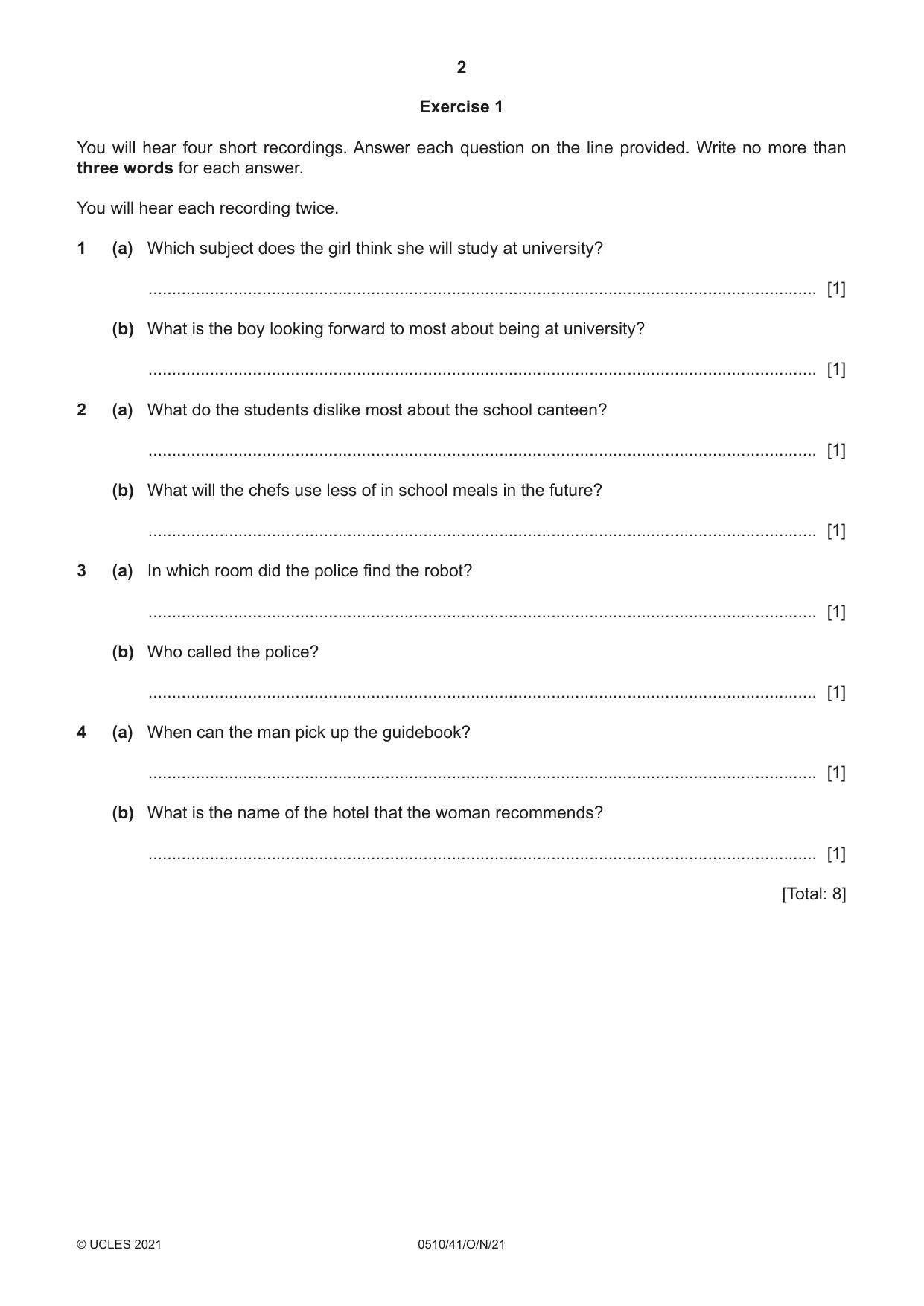Cambridge IGCSE English - Second Language (oral endorsement) 0510 2021 Oct/Nov Paper 4 · Variant 1 question paper, page 2 of 12