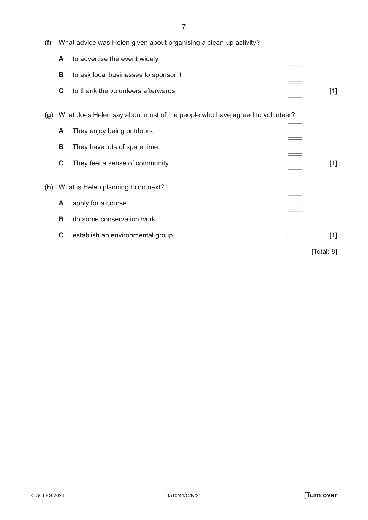 Cambridge IGCSE English - Second Language (oral endorsement) 0510 2021 Oct/Nov Paper 4 · Variant 1 question paper, page 7 of 12