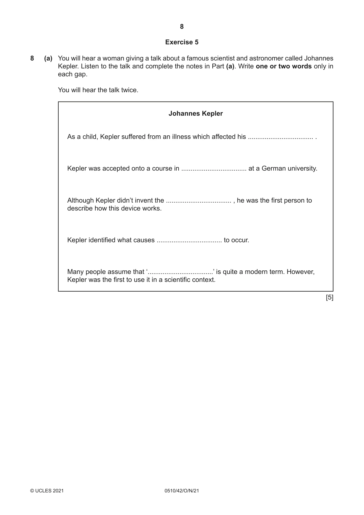 Cambridge IGCSE English - Second Language (oral endorsement) 0510 2021 Oct/Nov Paper 4 · Variant 2 question paper, page 8 of 12