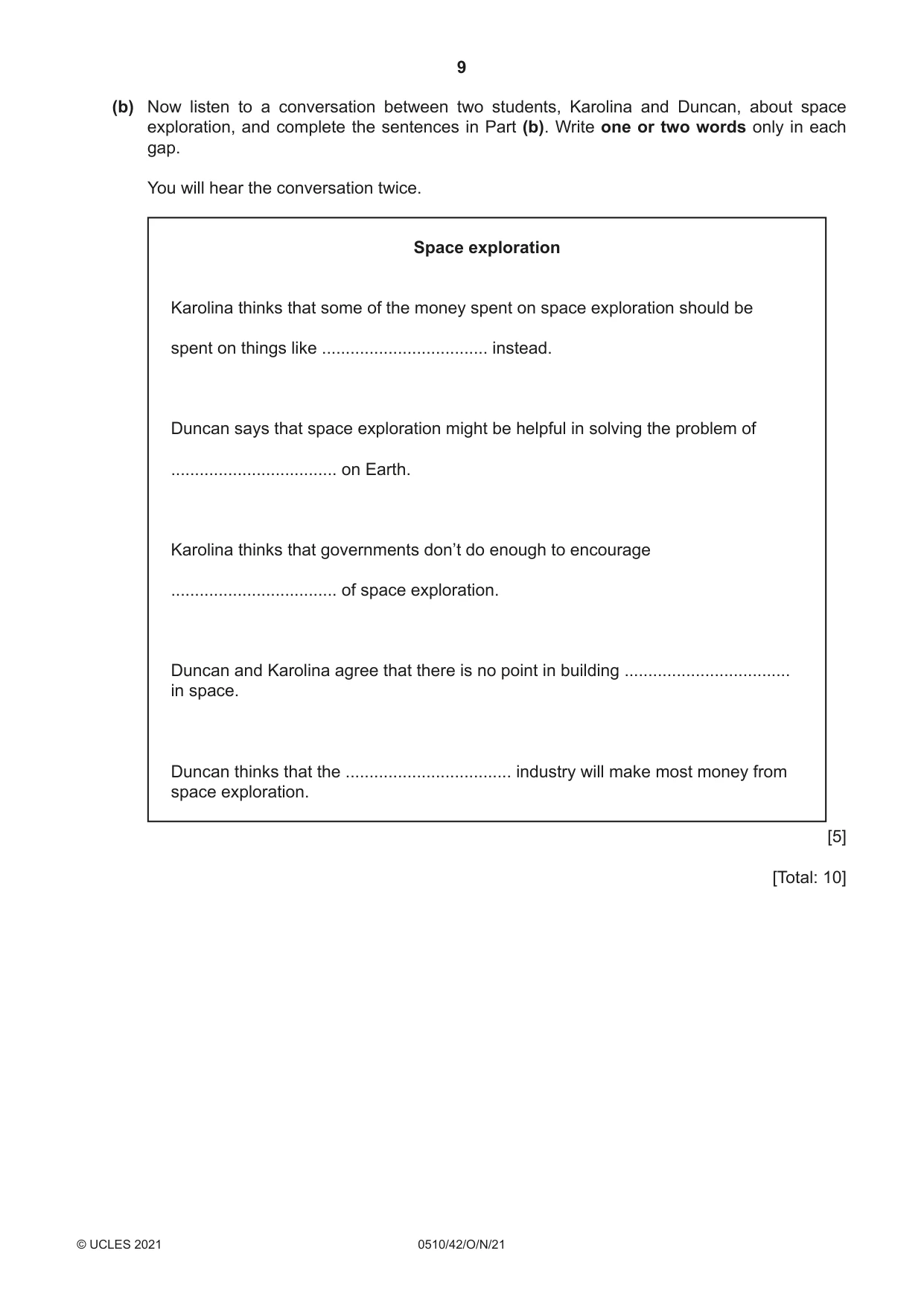 Cambridge IGCSE English - Second Language (oral endorsement) 0510 2021 Oct/Nov Paper 4 · Variant 2 question paper, page 9 of 12