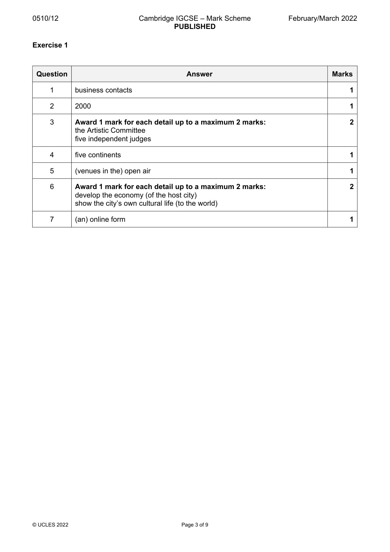 Mark scheme, page 3 of 9
