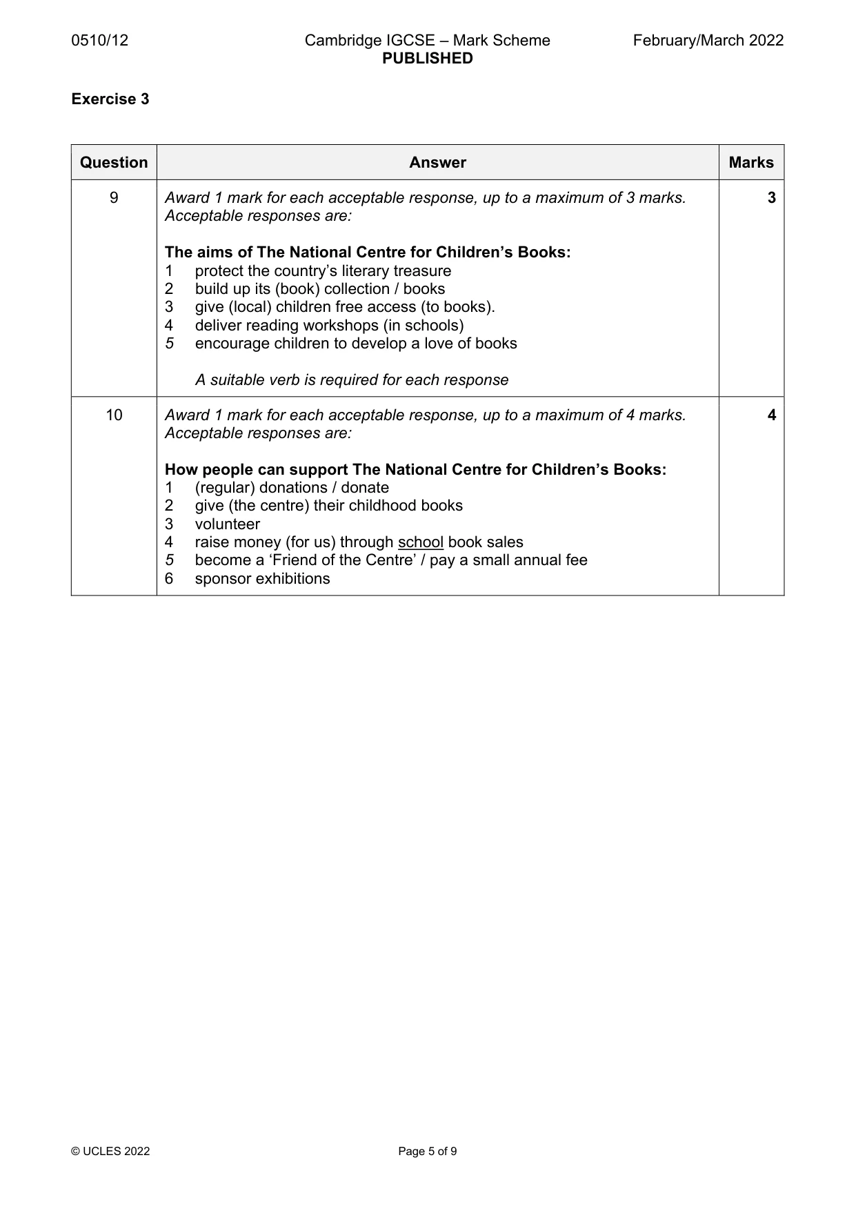 Mark scheme, page 5 of 9