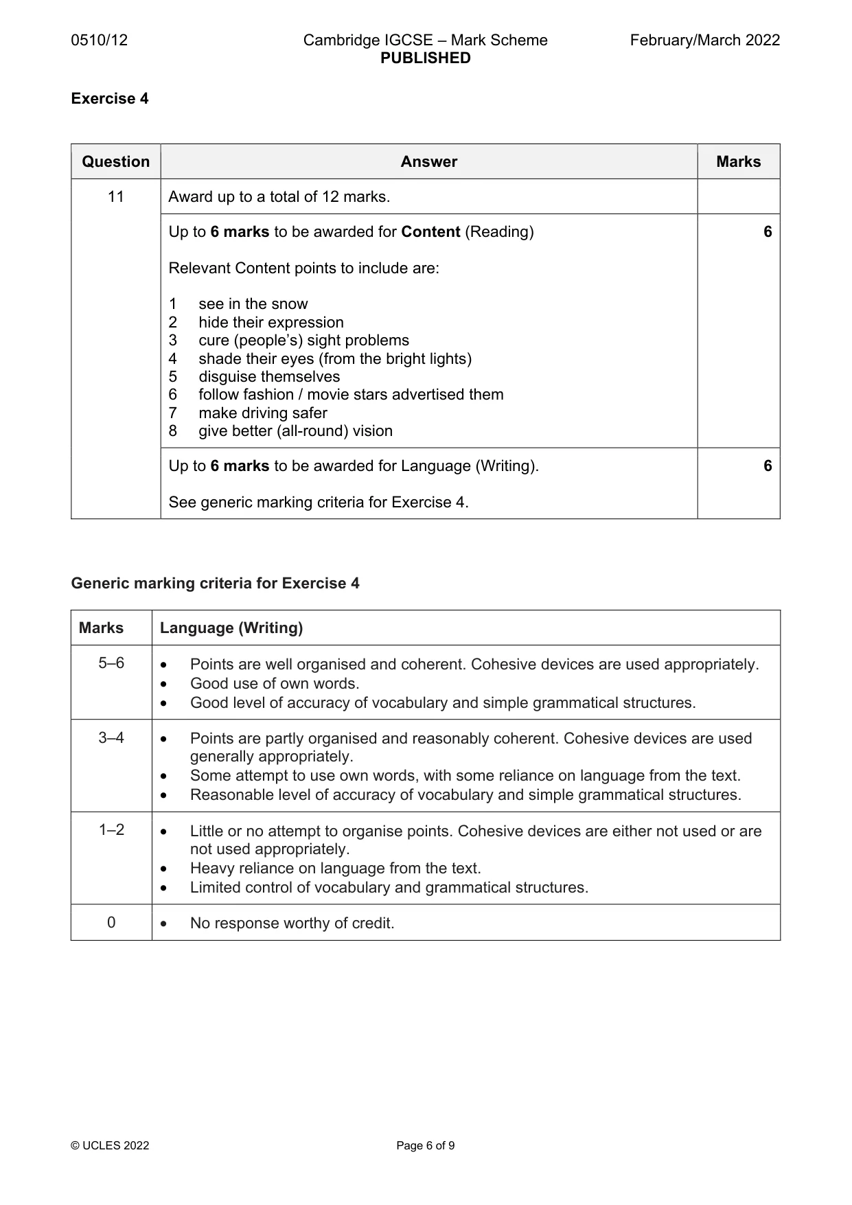 Mark scheme, page 6 of 9