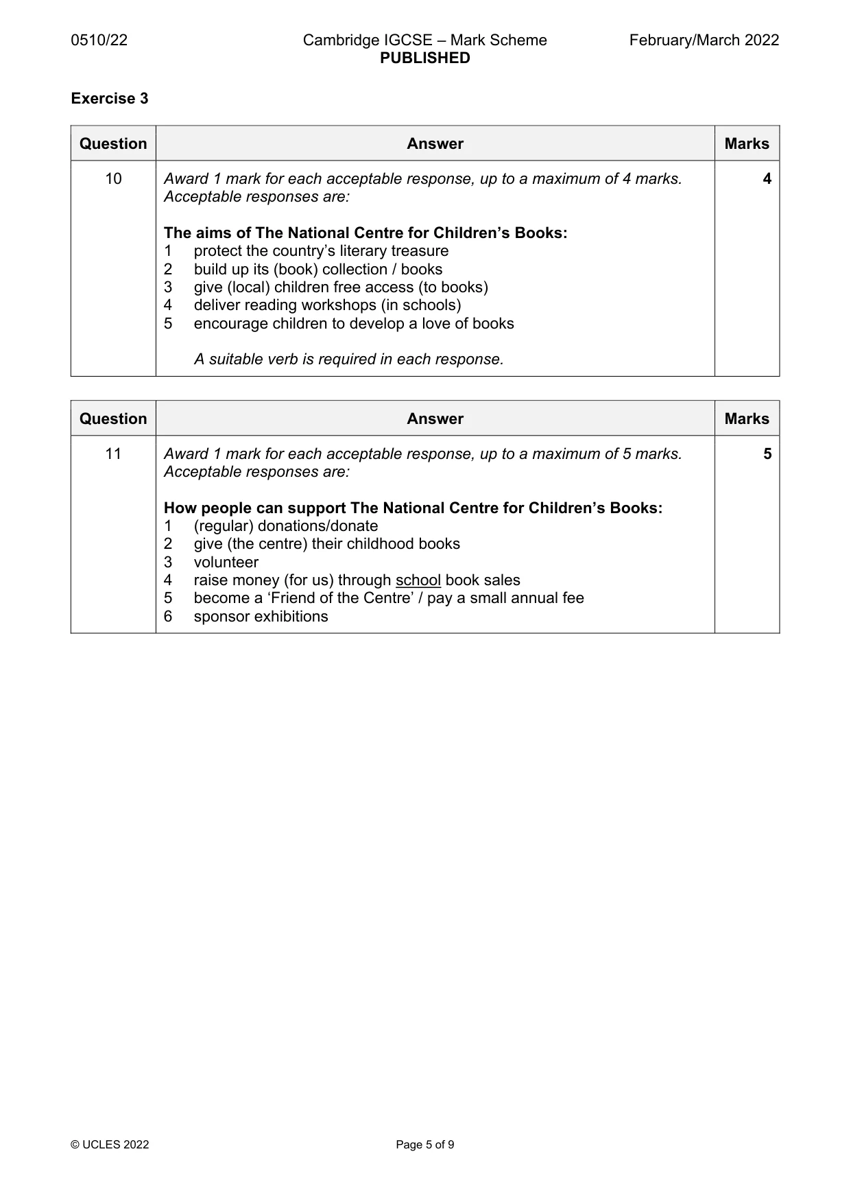 Mark scheme, page 5 of 9