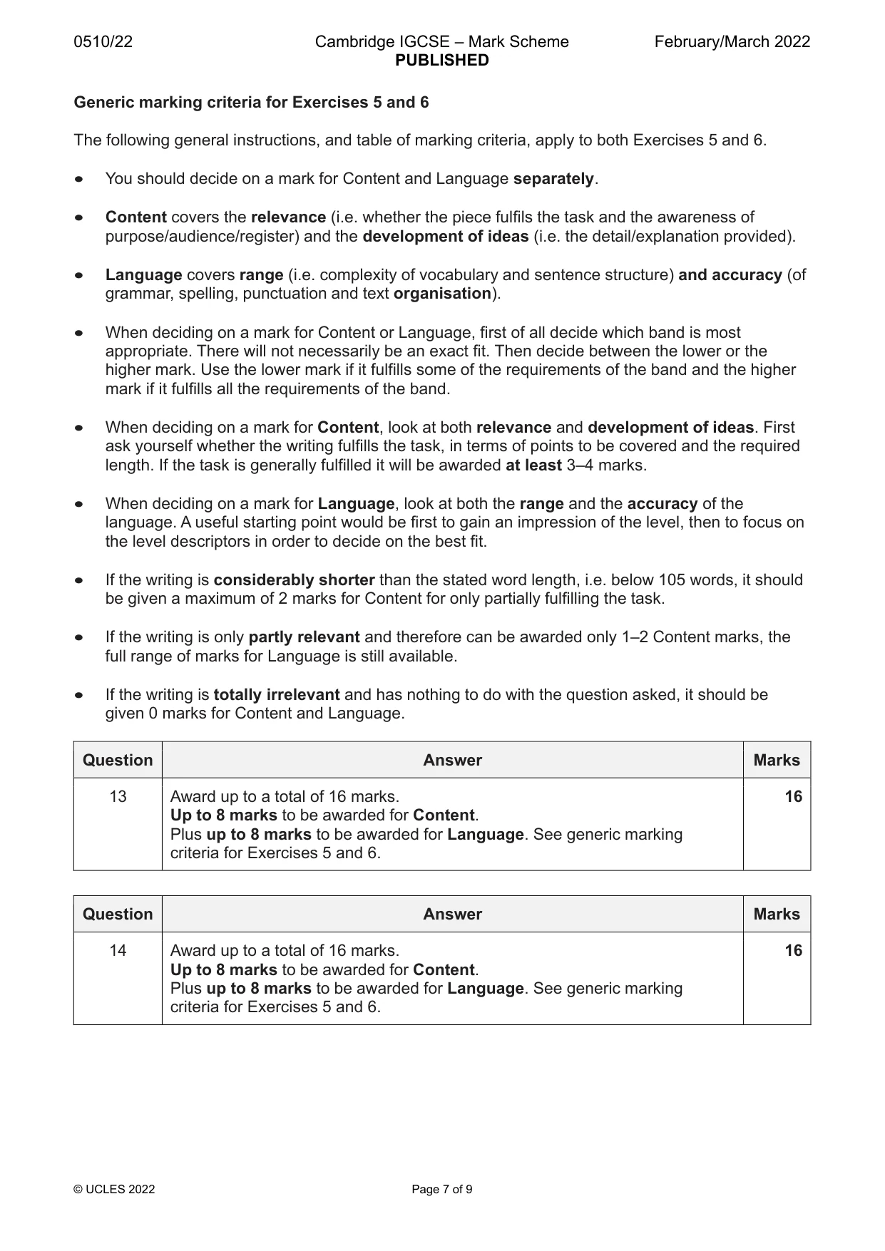 Mark scheme, page 7 of 9
