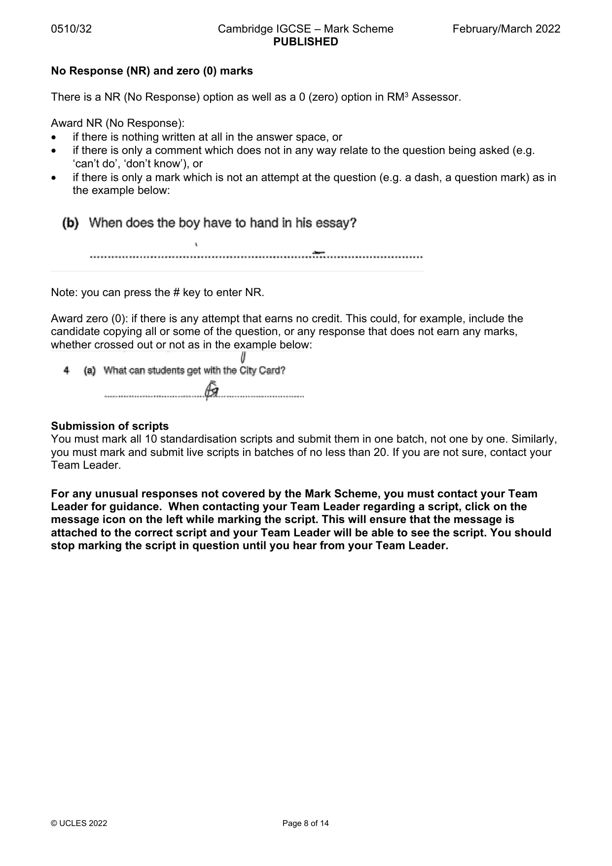 Mark scheme, page 8 of 14