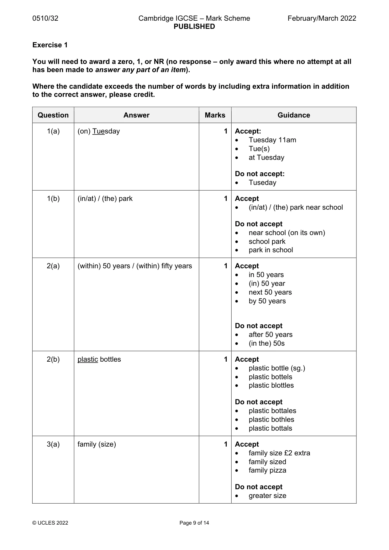 Mark scheme, page 9 of 14