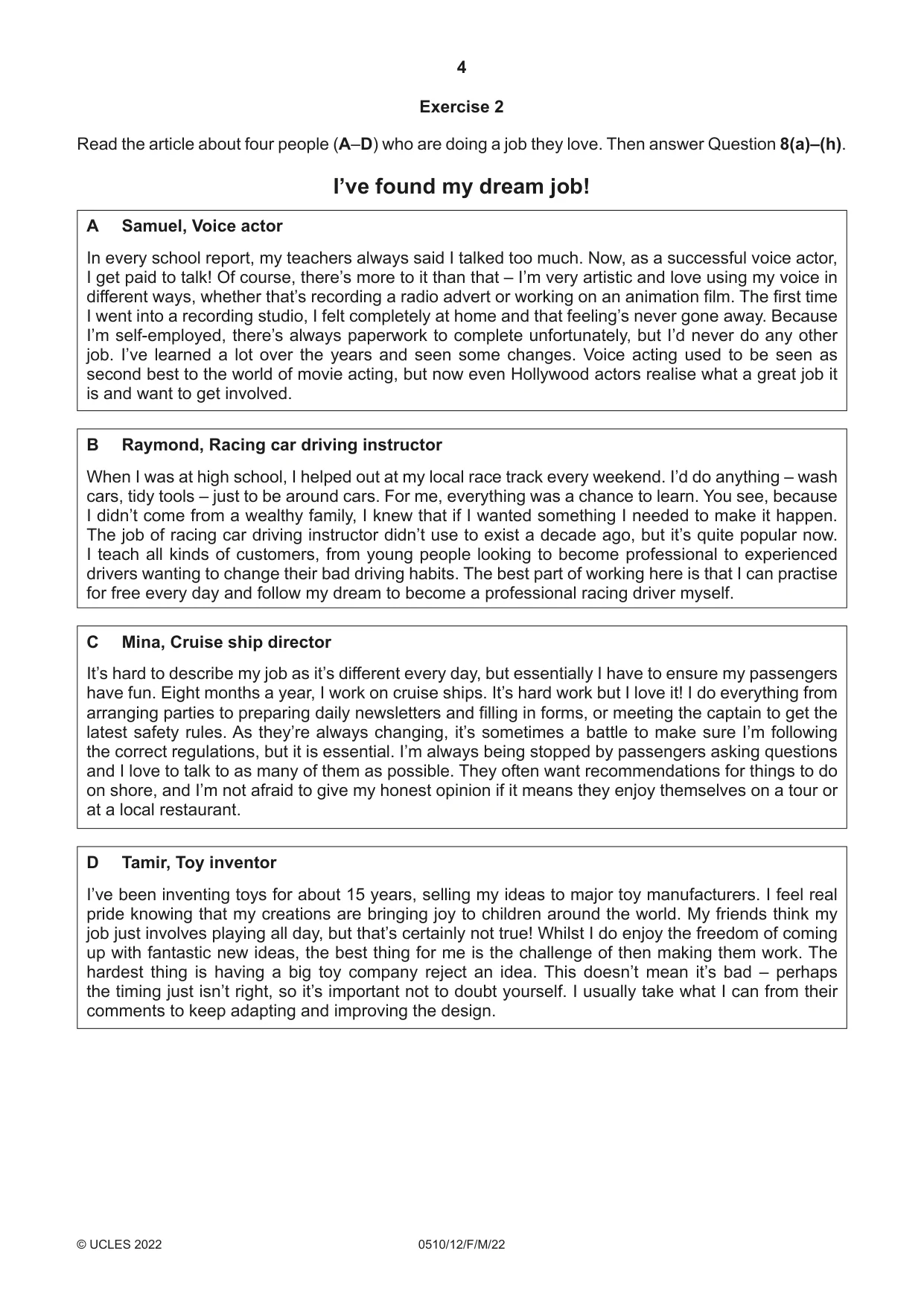 Cambridge IGCSE English - Second Language (oral endorsement) 0510 2022 Feb/March Paper 1 · Variant 2 question paper, page 4 of 16