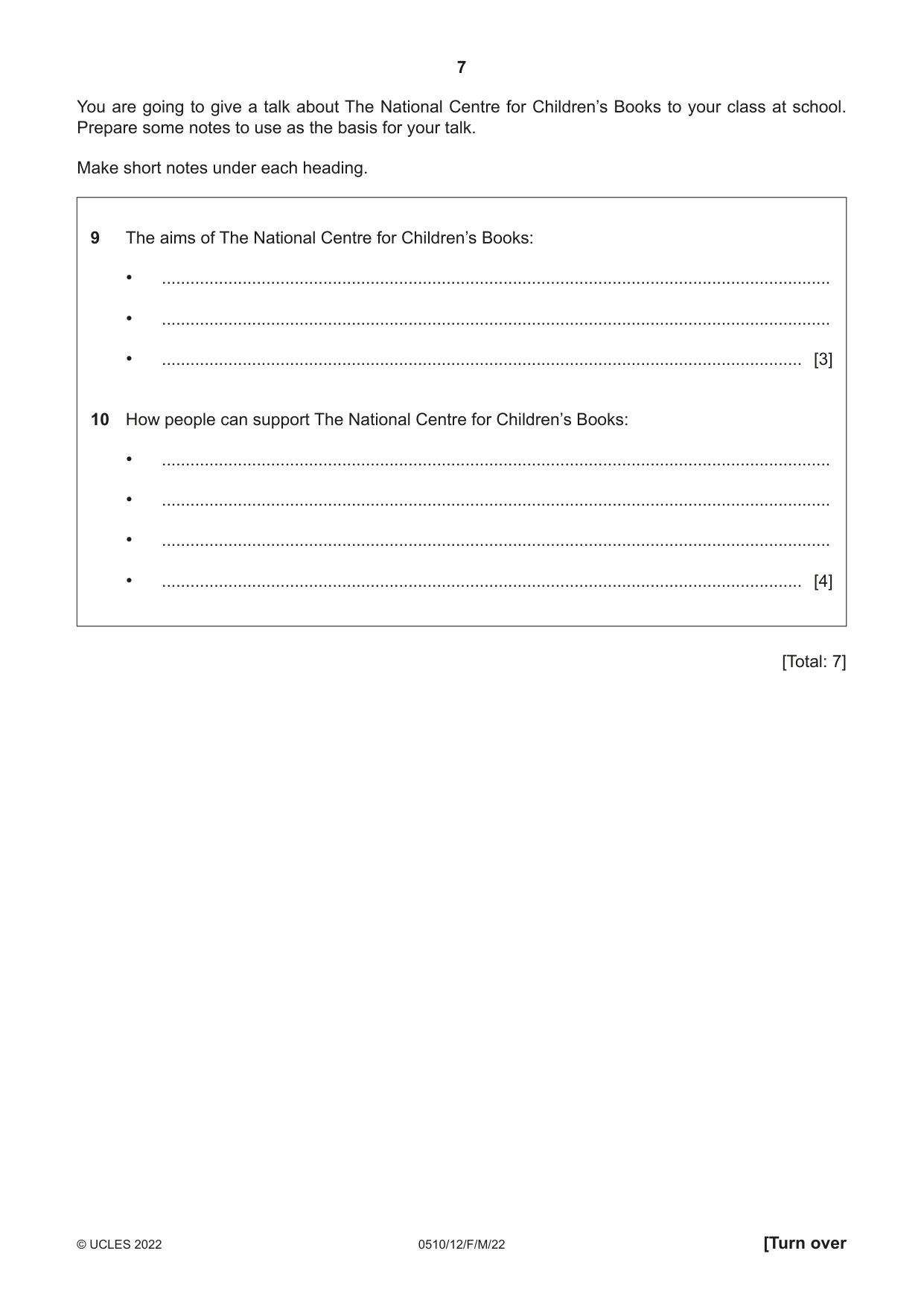 Cambridge IGCSE English - Second Language (oral endorsement) 0510 2022 Feb/March Paper 1 · Variant 2 question paper, page 7 of 16