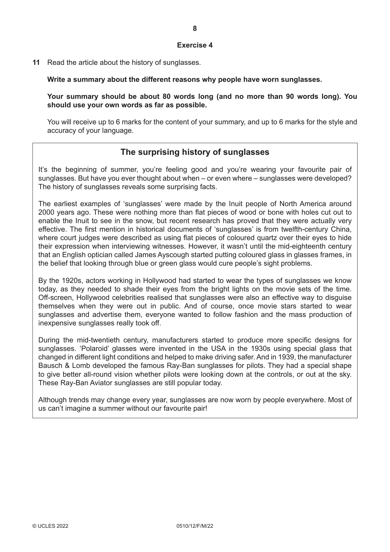 Cambridge IGCSE English - Second Language (oral endorsement) 0510 2022 Feb/March Paper 1 · Variant 2 question paper, page 8 of 16