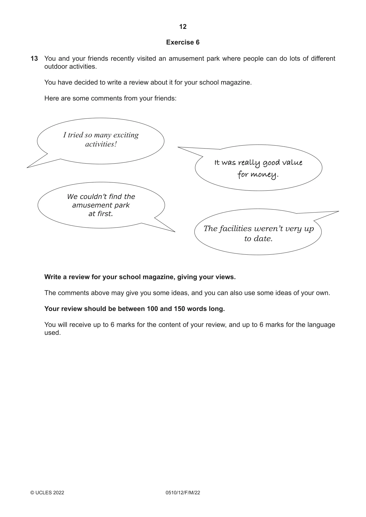 Cambridge IGCSE English - Second Language (oral endorsement) 0510 2022 Feb/March Paper 1 · Variant 2 question paper, page 12 of 16