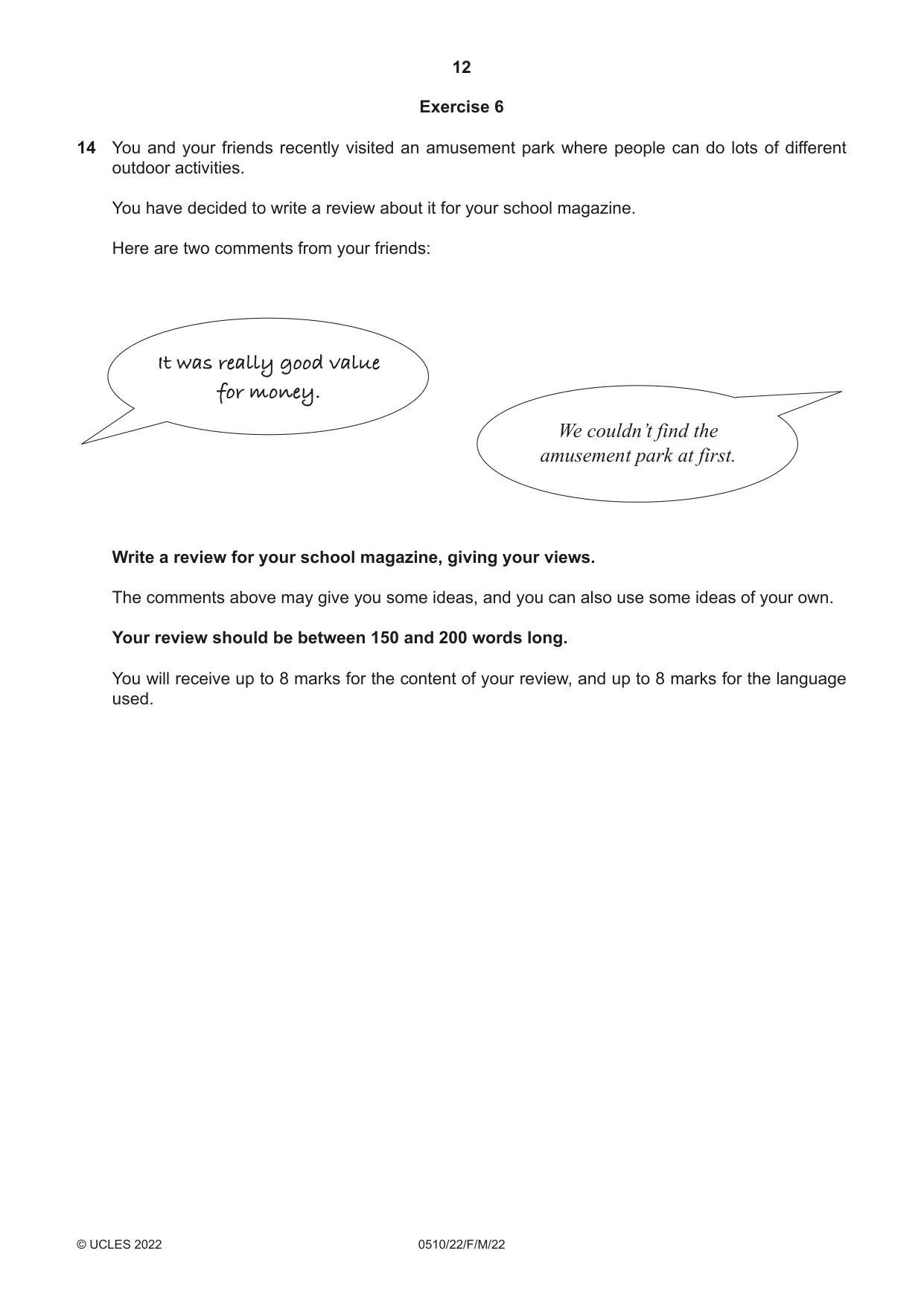 Cambridge IGCSE English - Second Language (oral endorsement) 0510 2022 Feb/March Paper 2 · Variant 2 question paper, page 12 of 16