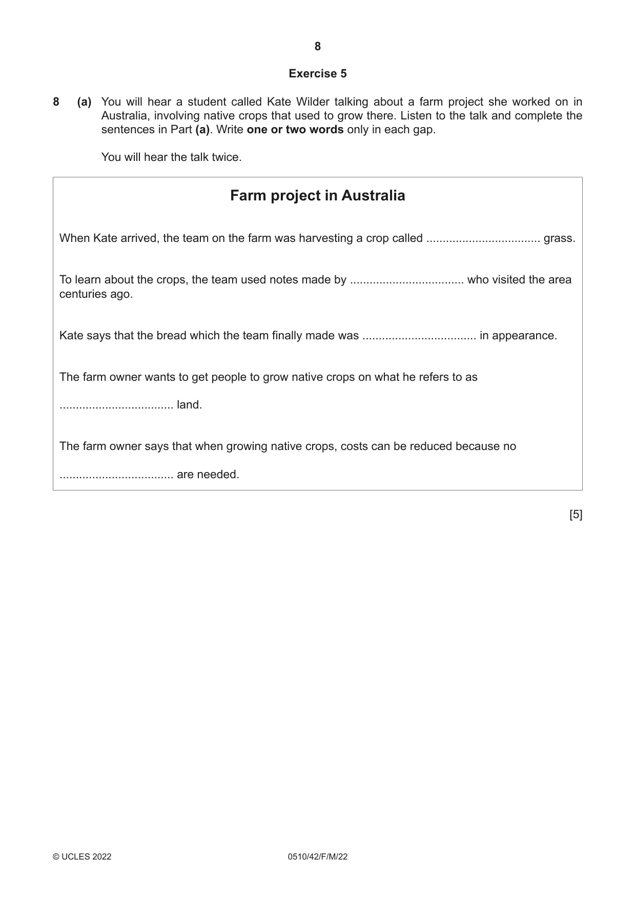 Cambridge IGCSE English - Second Language (oral endorsement) 0510 2022 Feb/March Paper 4 · Variant 2 question paper, page 8 of 12