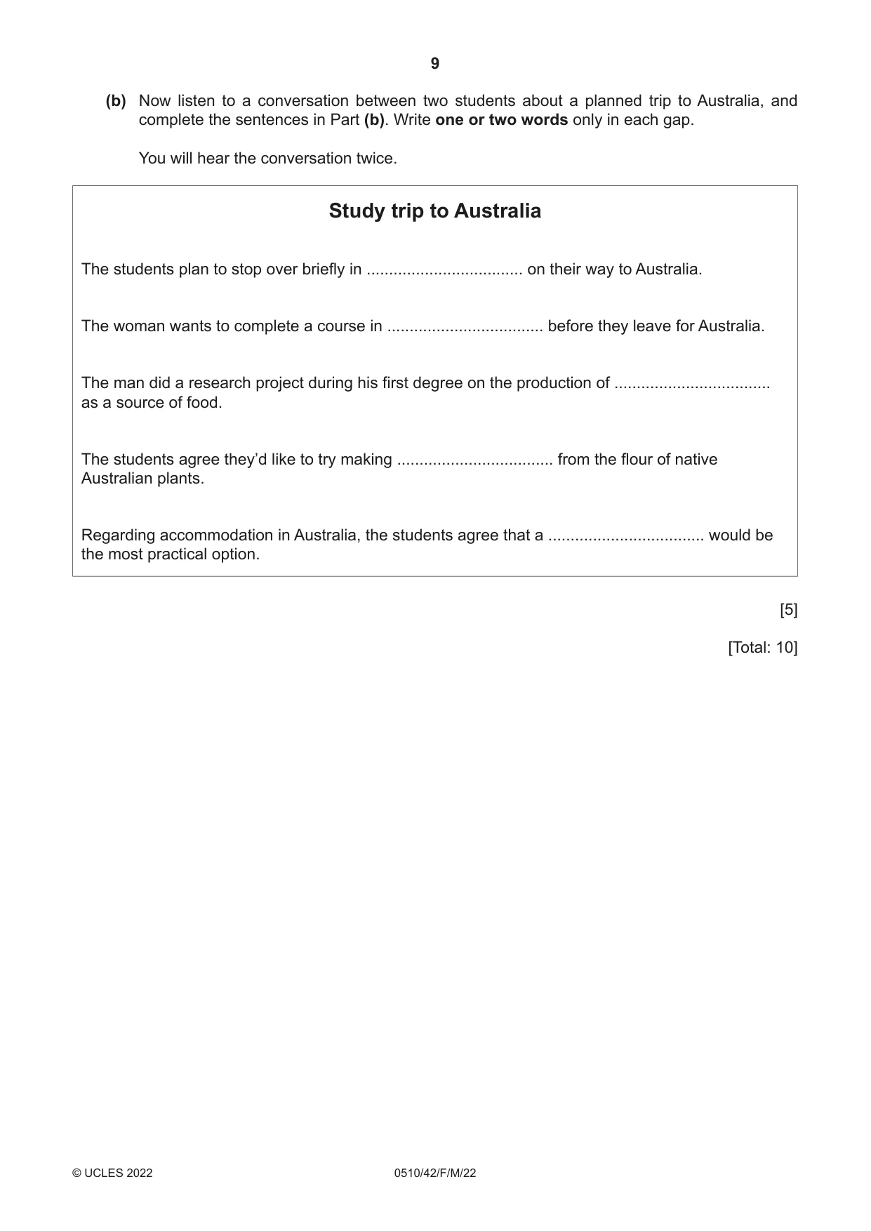 Cambridge IGCSE English - Second Language (oral endorsement) 0510 2022 Feb/March Paper 4 · Variant 2 question paper, page 9 of 12