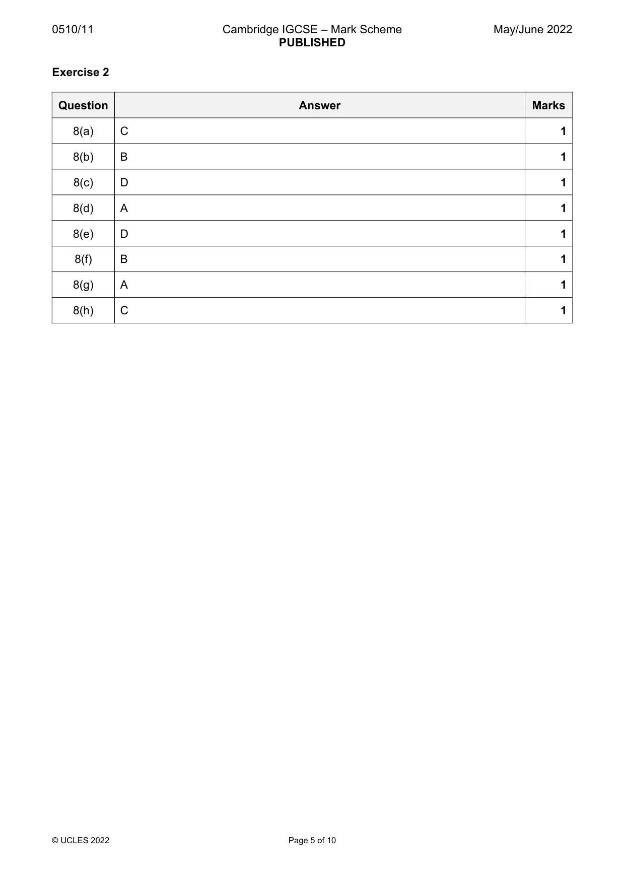 Mark scheme, page 5 of 10