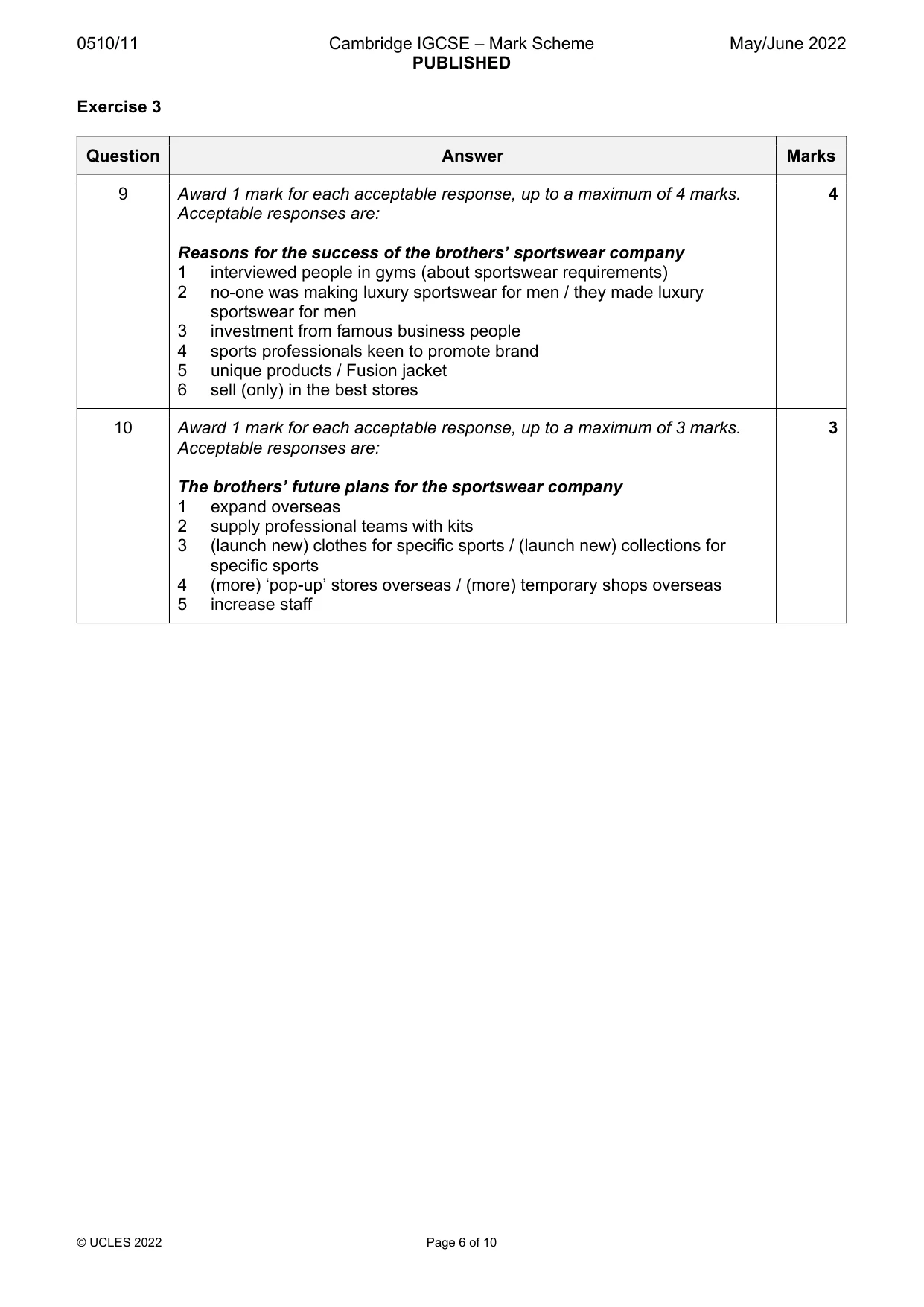 Mark scheme, page 6 of 10