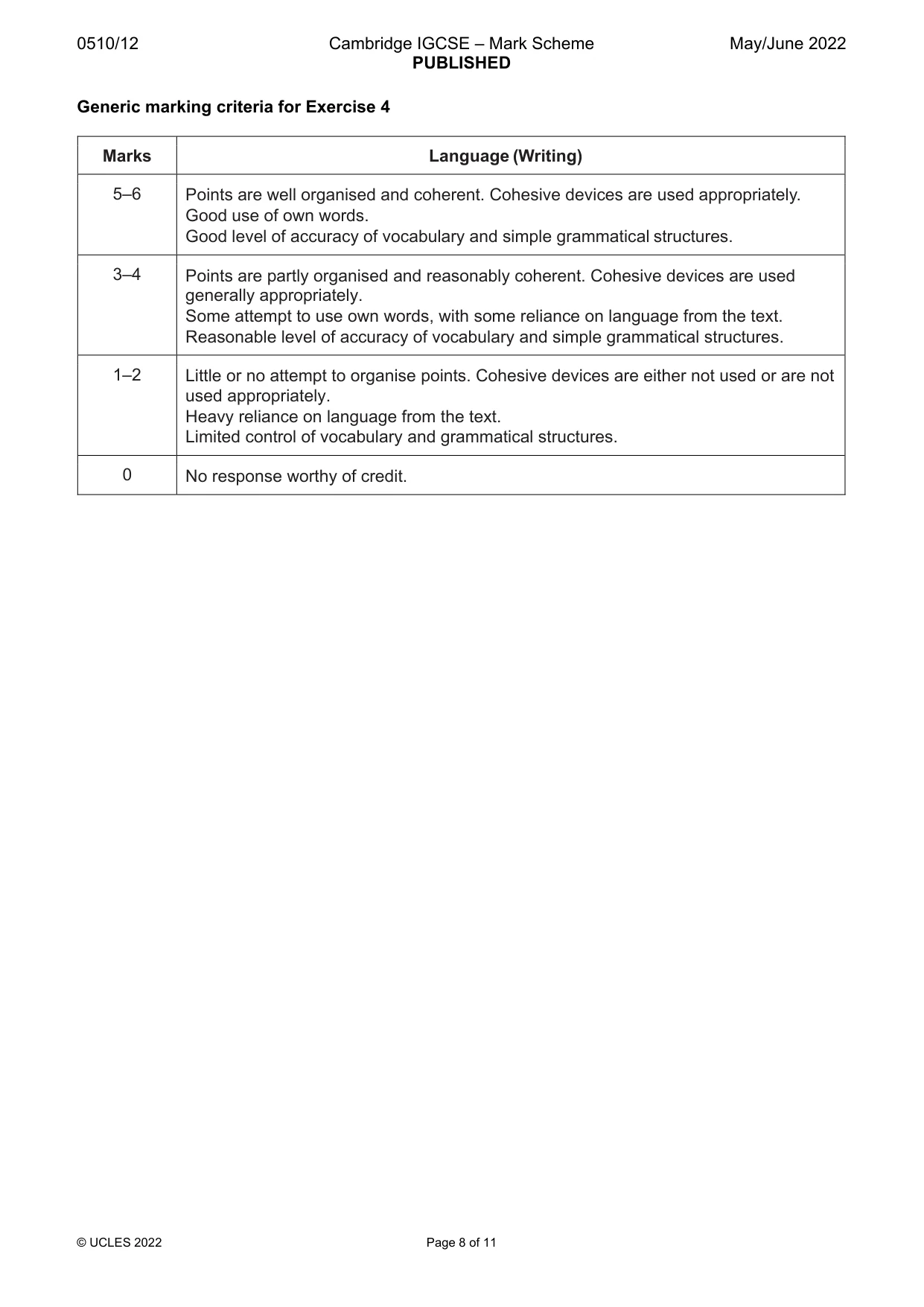 Mark scheme, page 8 of 11