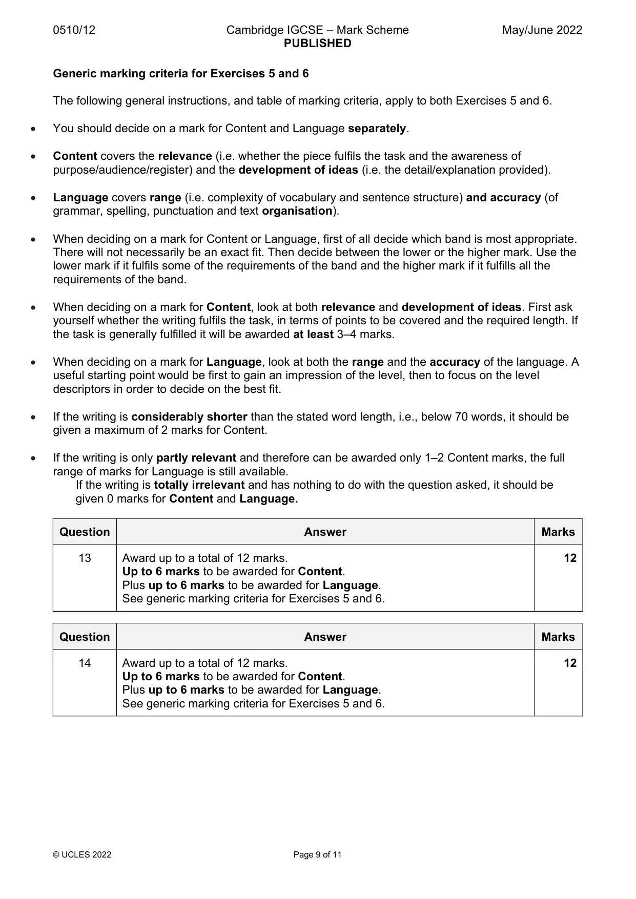 Mark scheme, page 9 of 11