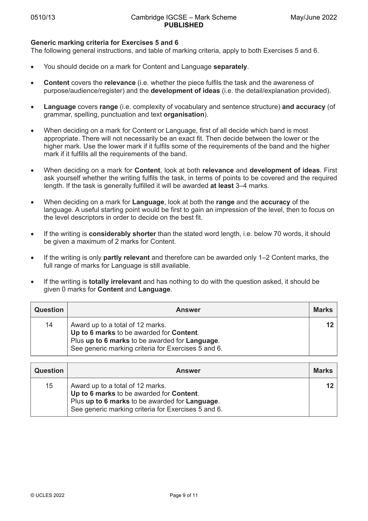 Mark scheme, page 9 of 11