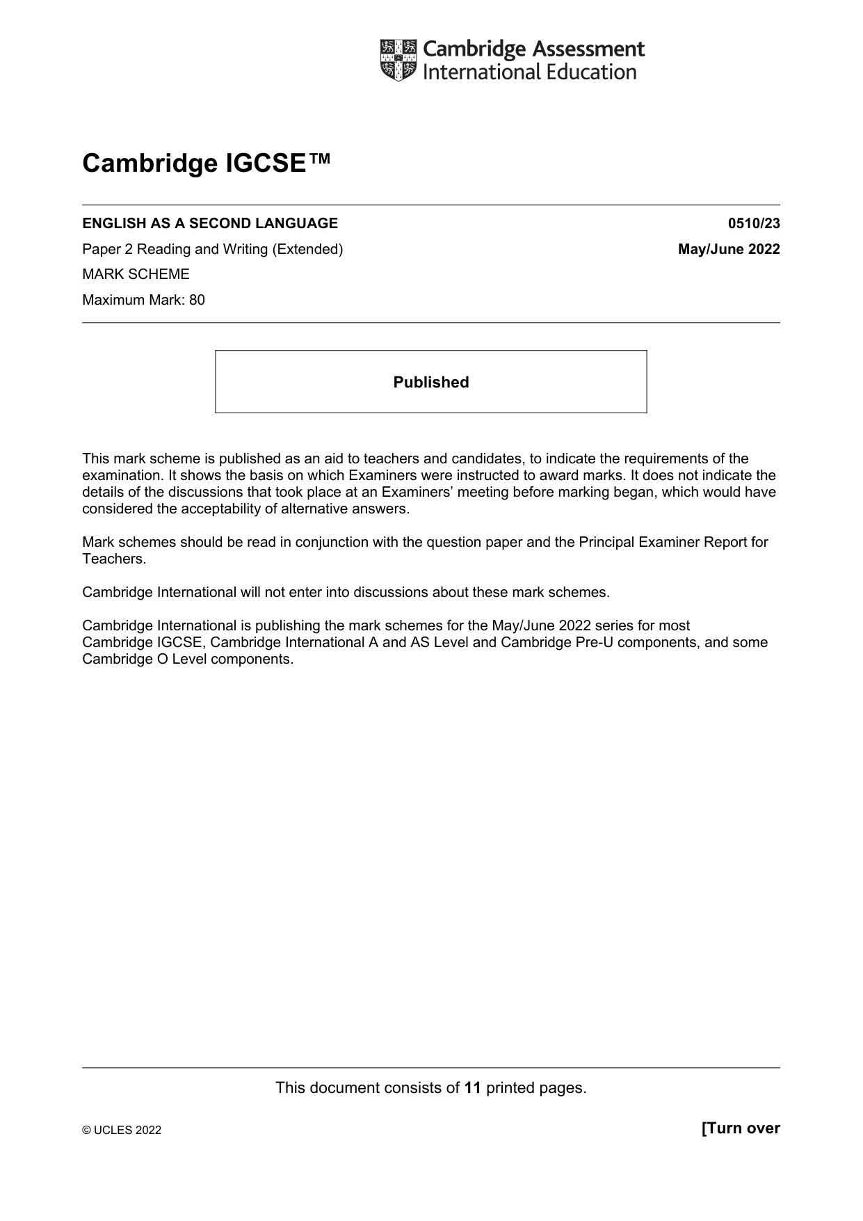 Mark scheme, page 1 of 11