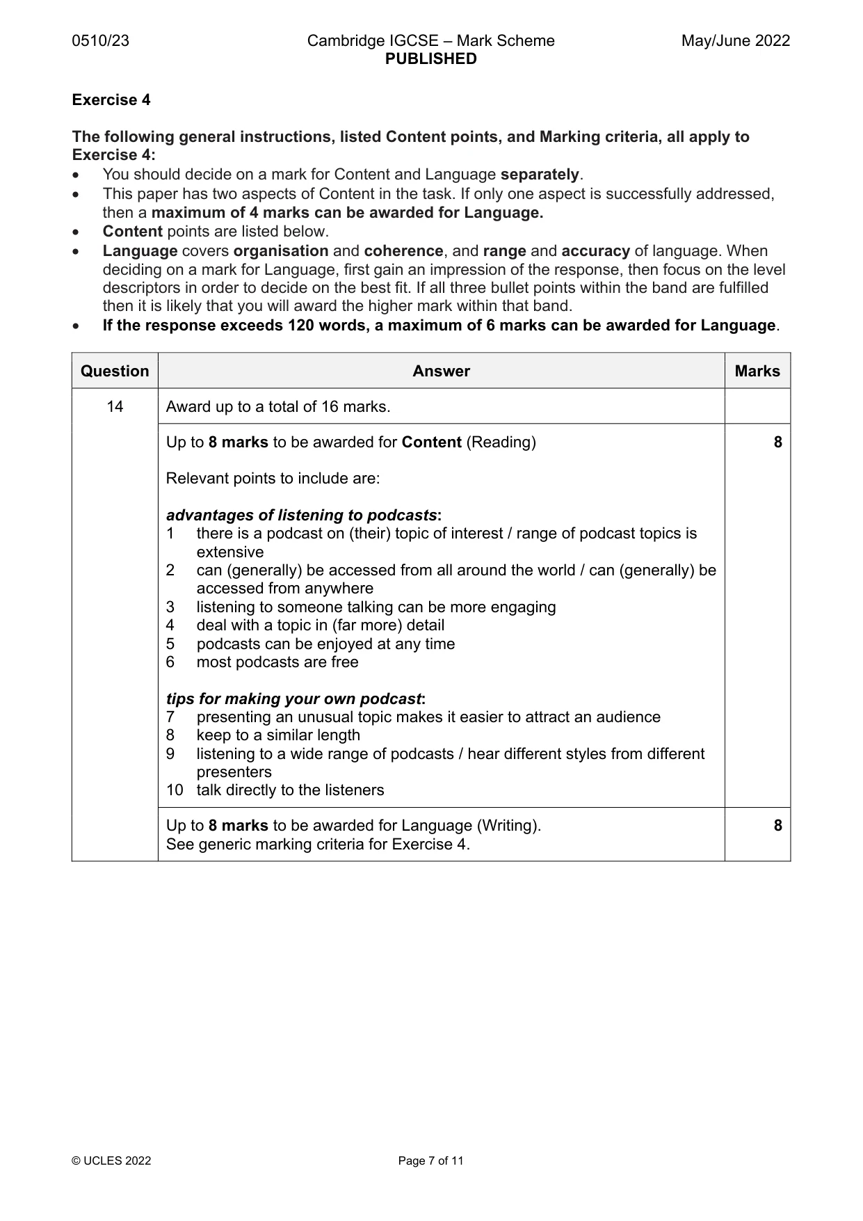 Mark scheme, page 7 of 11