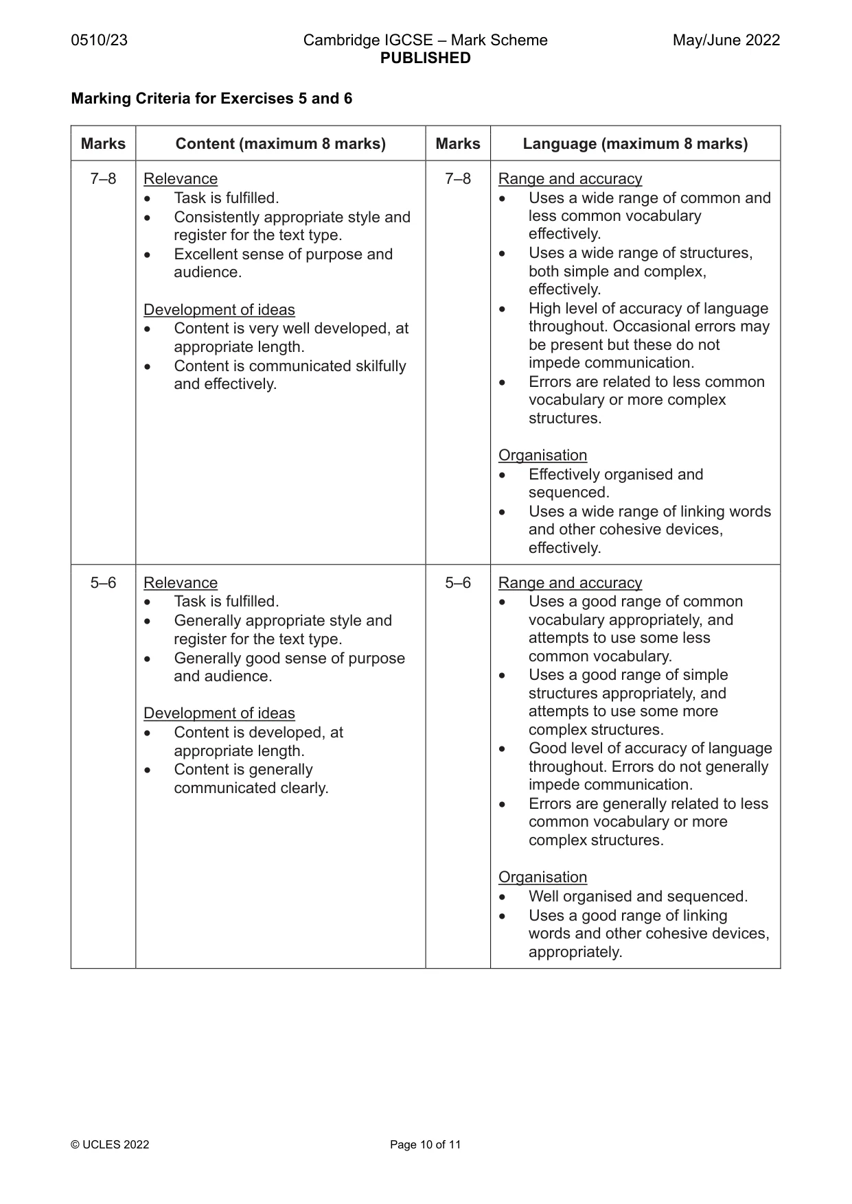 Mark scheme, page 10 of 11