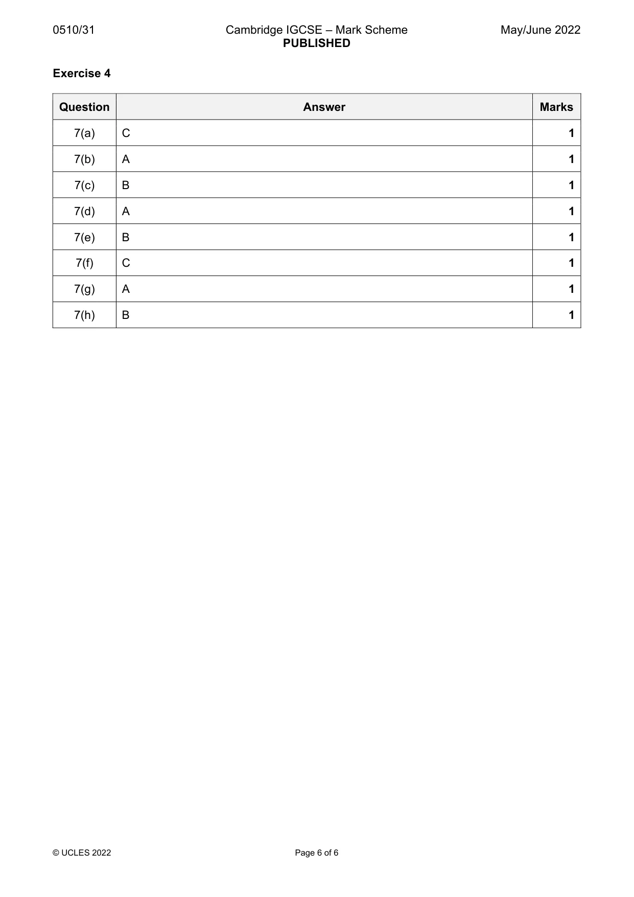 Mark scheme, page 6 of 6