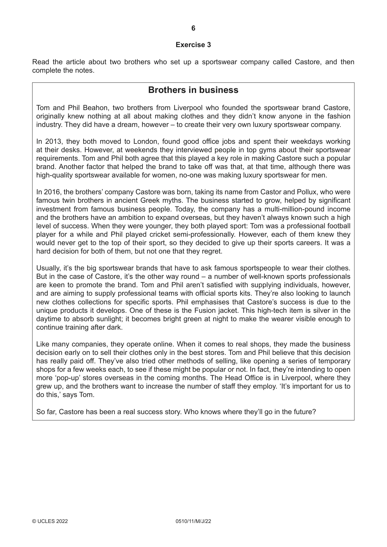 Cambridge IGCSE English - Second Language (oral endorsement) 0510 2022 May/June Paper 1 · Variant 1 question paper, page 6 of 16
