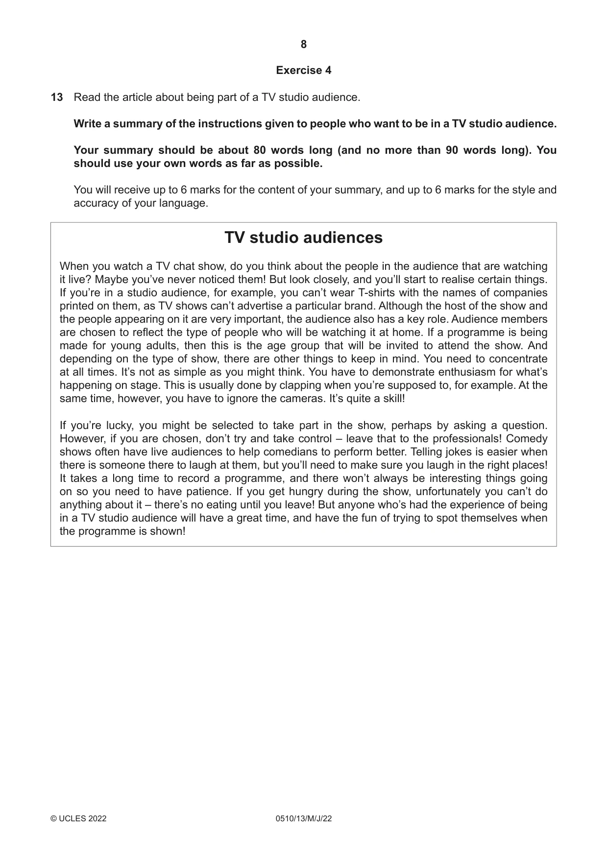 Cambridge IGCSE English - Second Language (oral endorsement) 0510 2022 May/June Paper 1 · Variant 3 question paper, page 8 of 16
