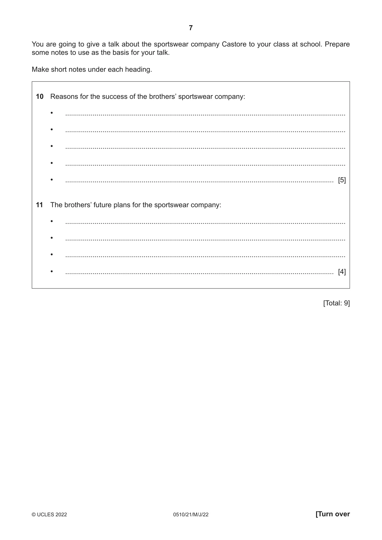 Cambridge IGCSE English - Second Language (oral endorsement) 0510 2022 May/June Paper 2 · Variant 1 question paper, page 7 of 16
