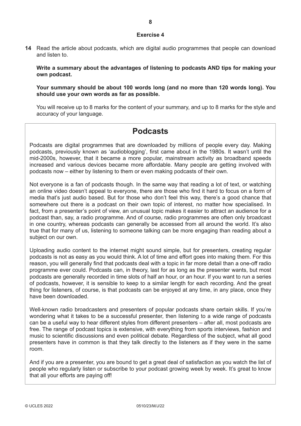 Cambridge IGCSE English - Second Language (oral endorsement) 0510 2022 May/June Paper 2 · Variant 3 question paper, page 8 of 16