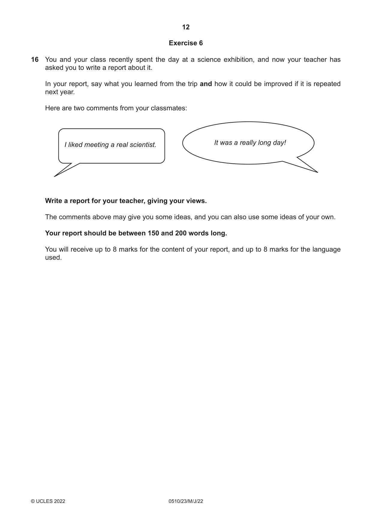 Cambridge IGCSE English - Second Language (oral endorsement) 0510 2022 May/June Paper 2 · Variant 3 question paper, page 12 of 16