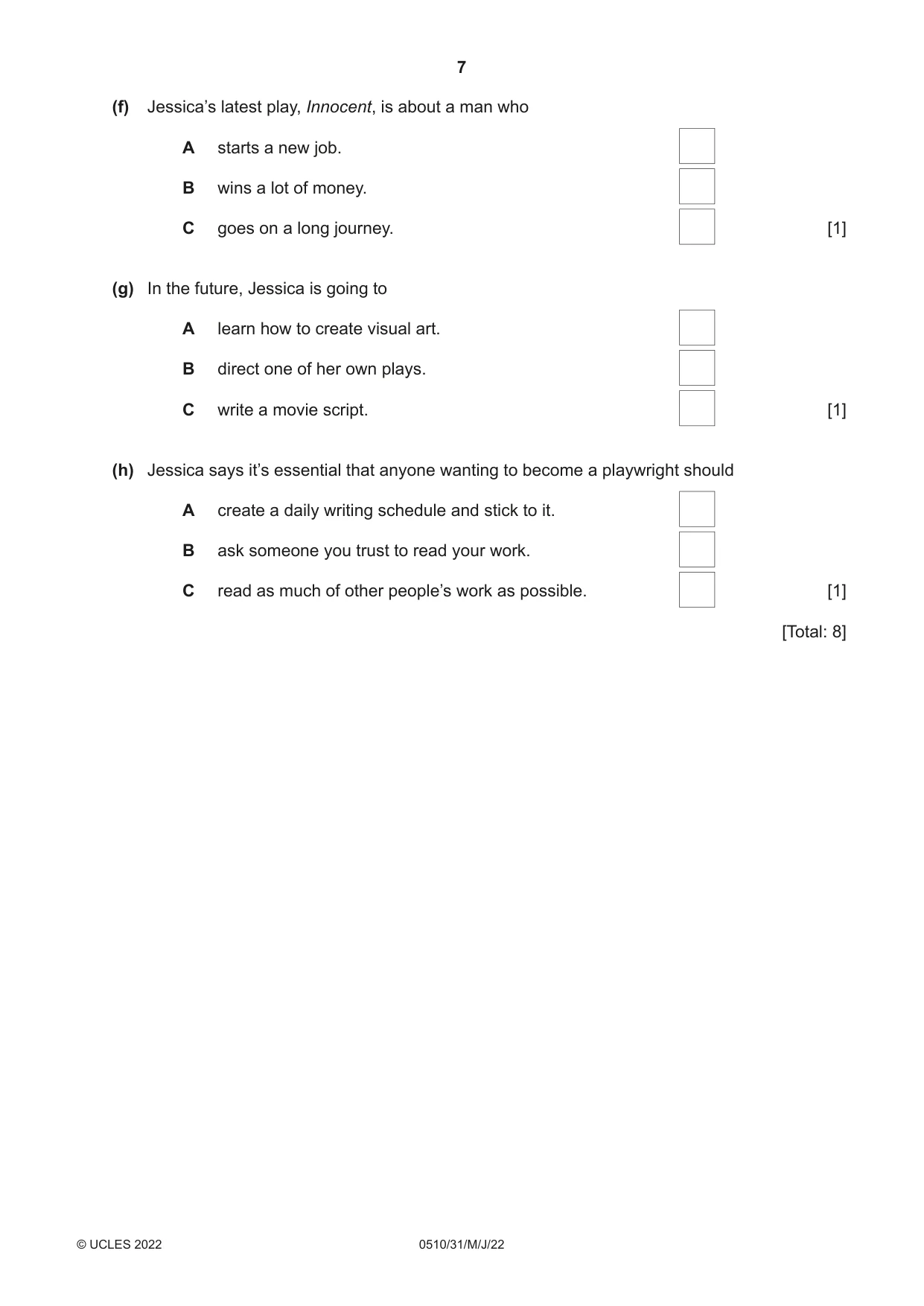 Cambridge IGCSE English - Second Language (oral endorsement) 0510 2022 May/June Paper 3 · Variant 1 question paper, page 7 of 8