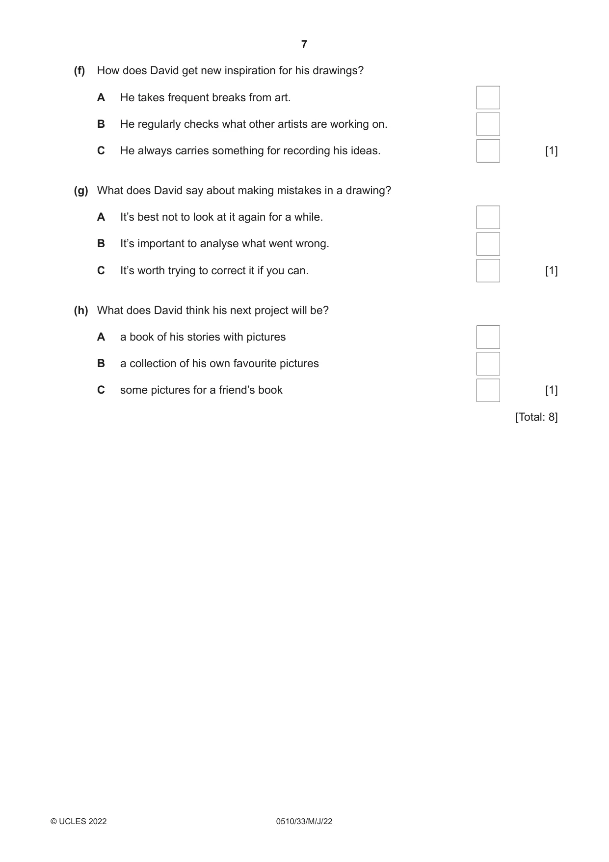 Cambridge IGCSE English - Second Language (oral endorsement) 0510 2022 May/June Paper 3 · Variant 3 question paper, page 7 of 8