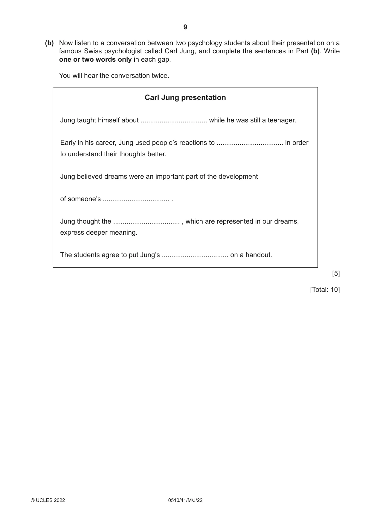 Cambridge IGCSE English - Second Language (oral endorsement) 0510 2022 May/June Paper 4 · Variant 1 question paper, page 9 of 12
