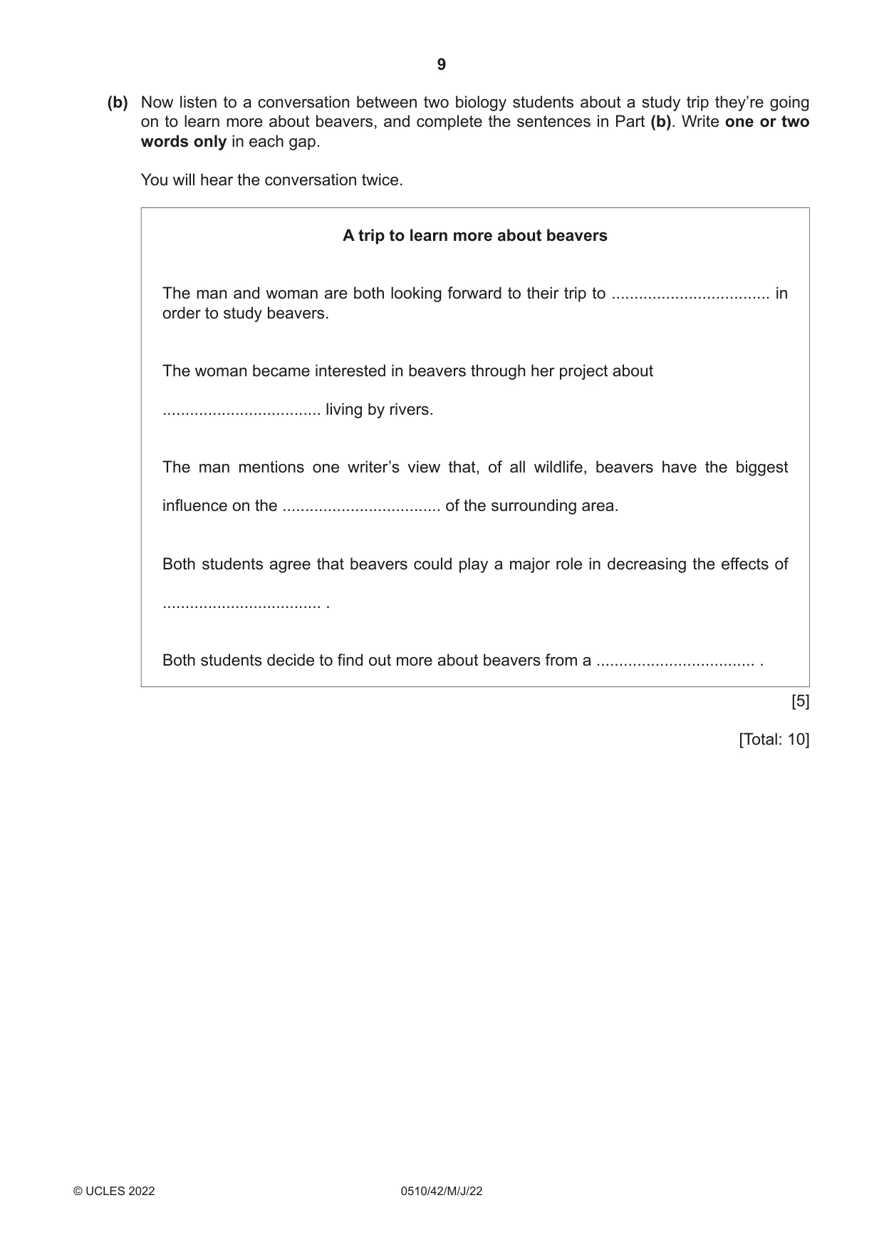 Cambridge IGCSE English - Second Language (oral endorsement) 0510 2022 May/June Paper 4 · Variant 2 question paper, page 9 of 12