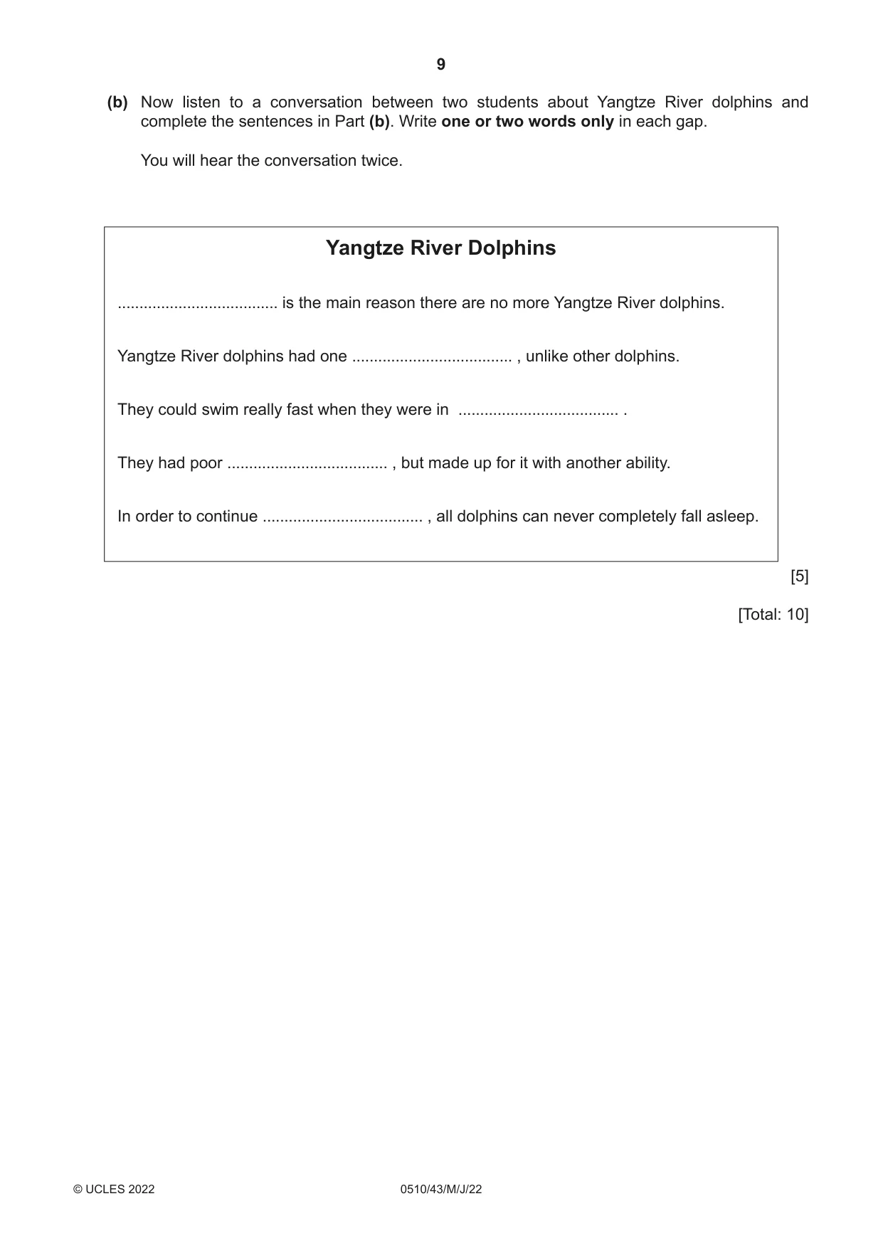 Cambridge IGCSE English - Second Language (oral endorsement) 0510 2022 May/June Paper 4 · Variant 3 question paper, page 9 of 12