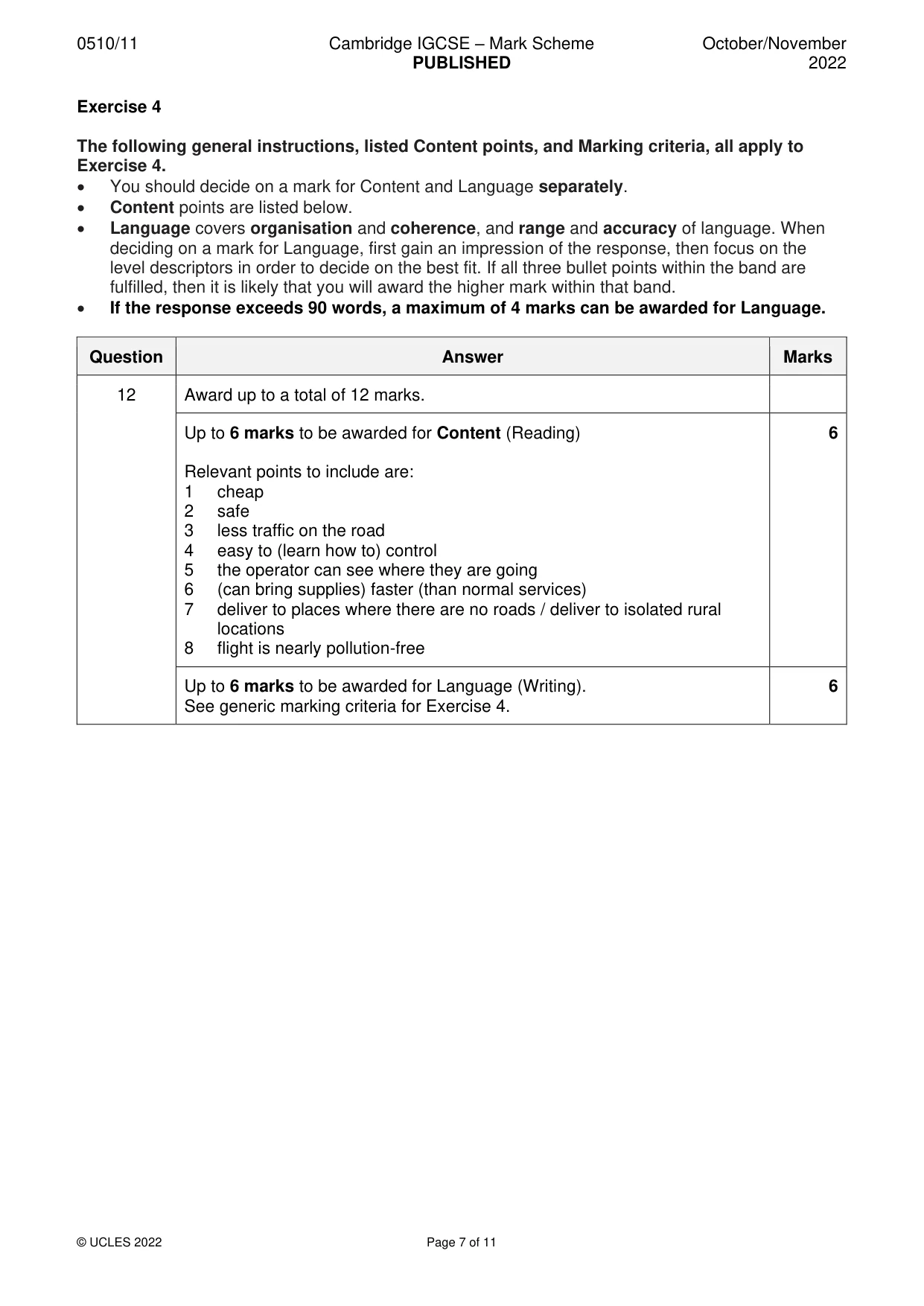 Mark scheme, page 7 of 11