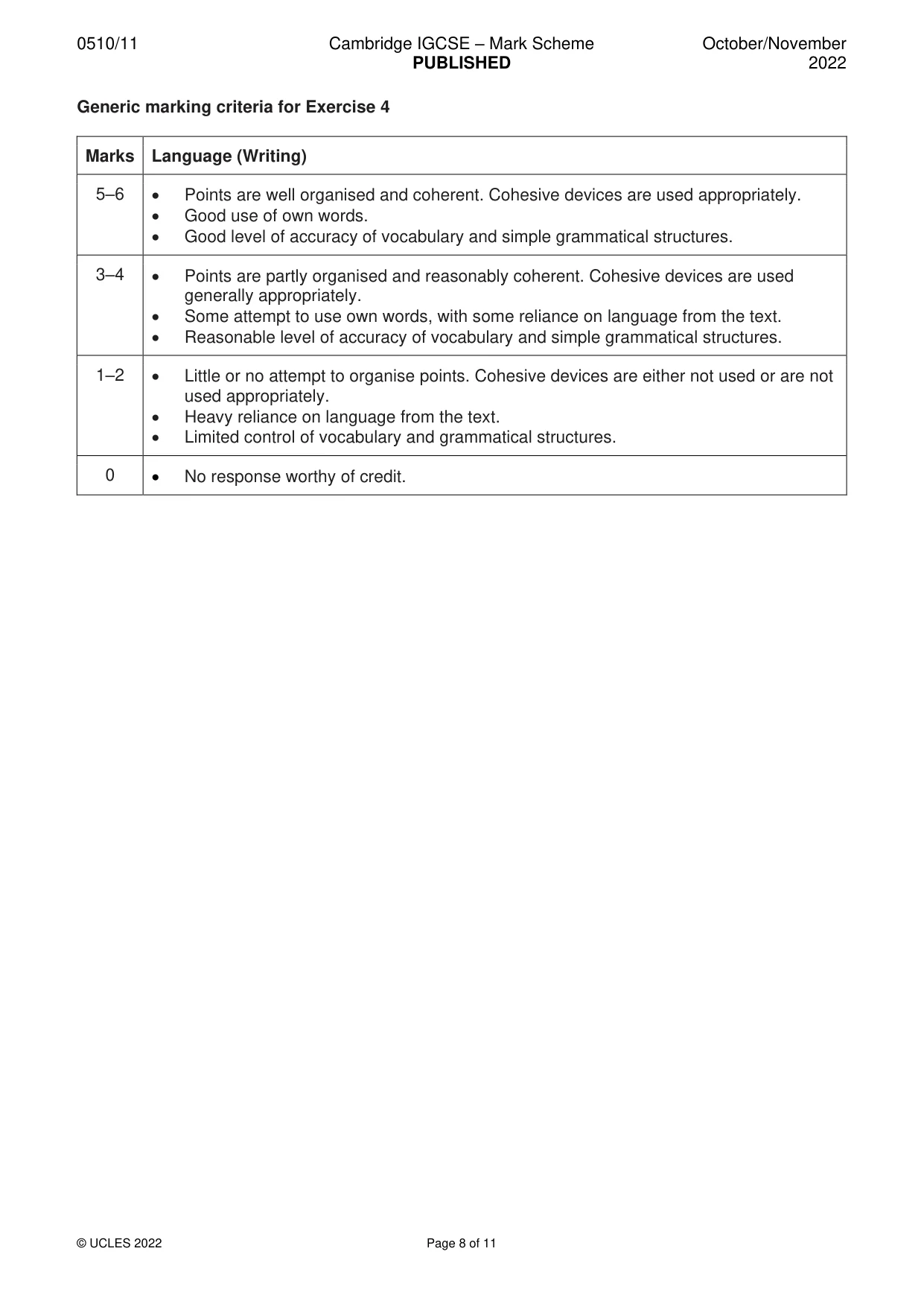Mark scheme, page 8 of 11
