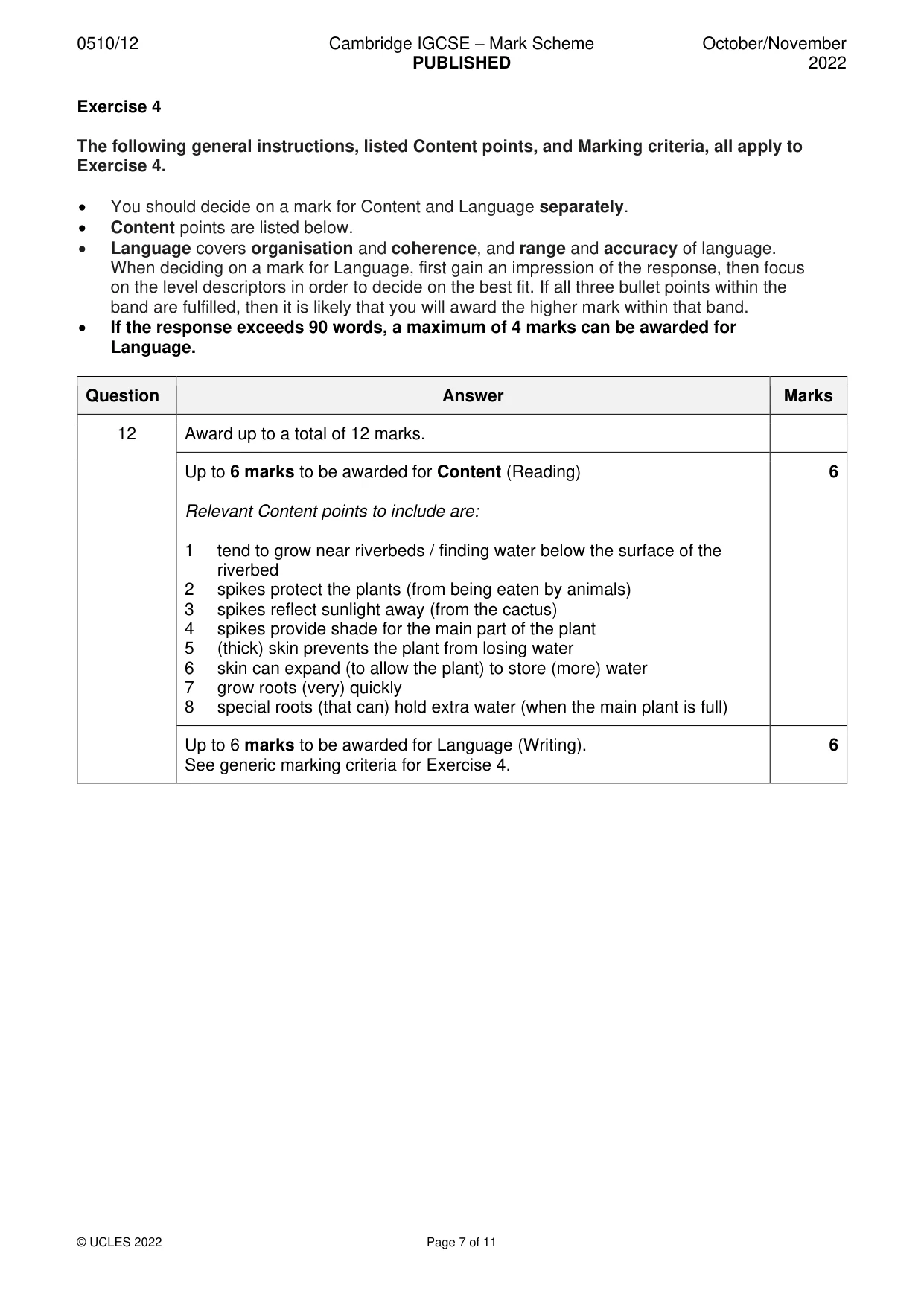 Mark scheme, page 7 of 11