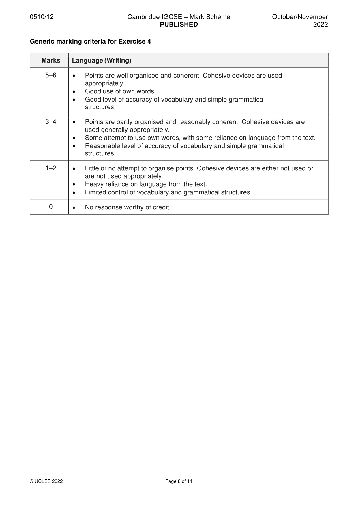 Mark scheme, page 8 of 11