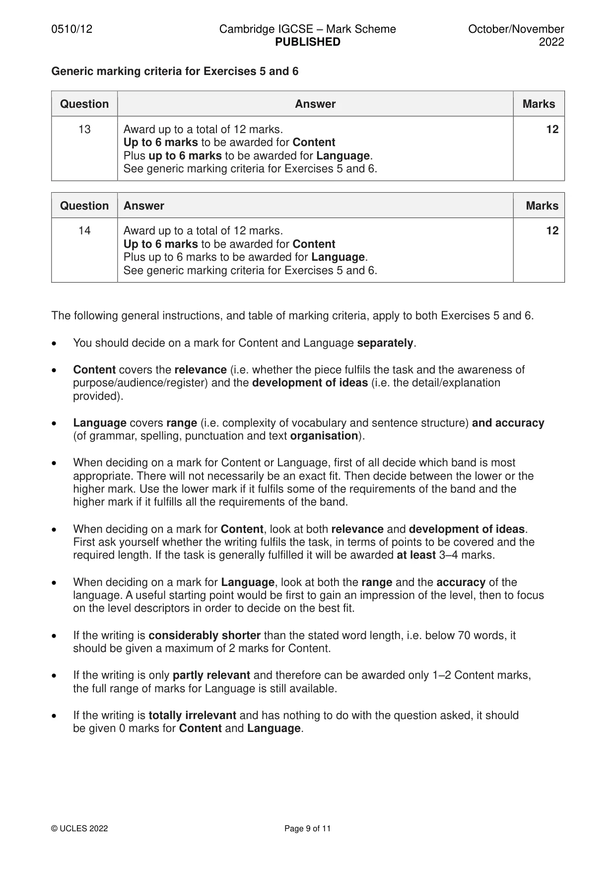 Mark scheme, page 9 of 11