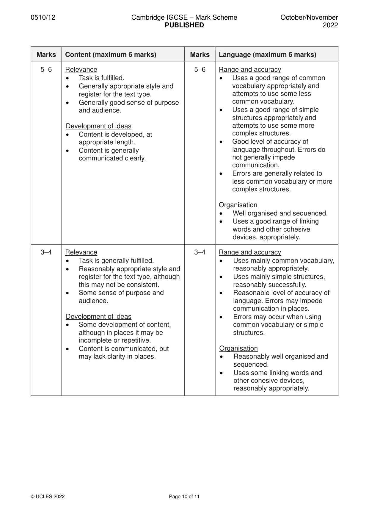 Mark scheme, page 10 of 11
